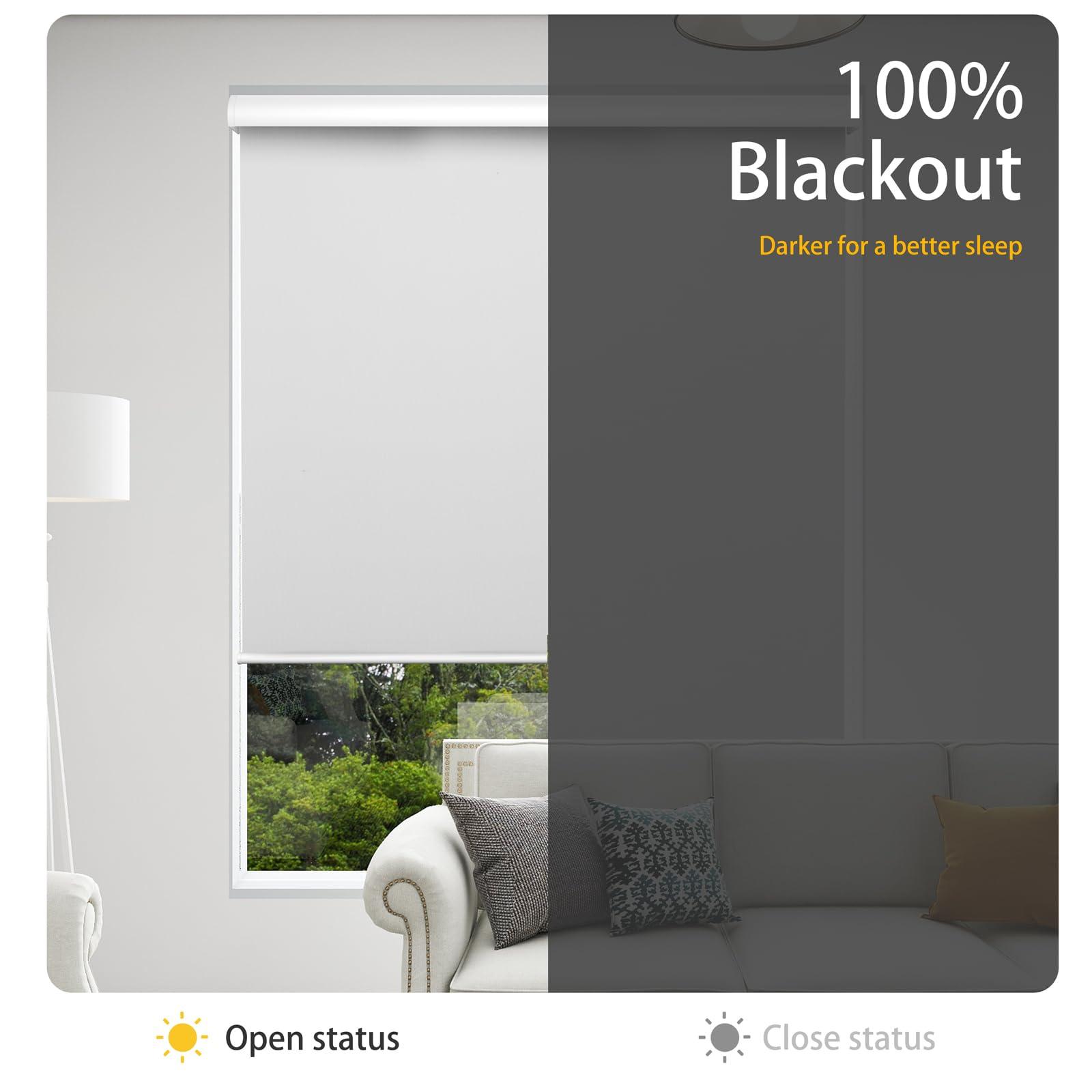 FS KEEWO FS KEEWO Roller Window Blinds Blackout Rechargeable Electric Window Shades with Remote Control Automatic Smart Home Motorized Roller Shades for Windows Doors Kitchen, 46" x 72", White