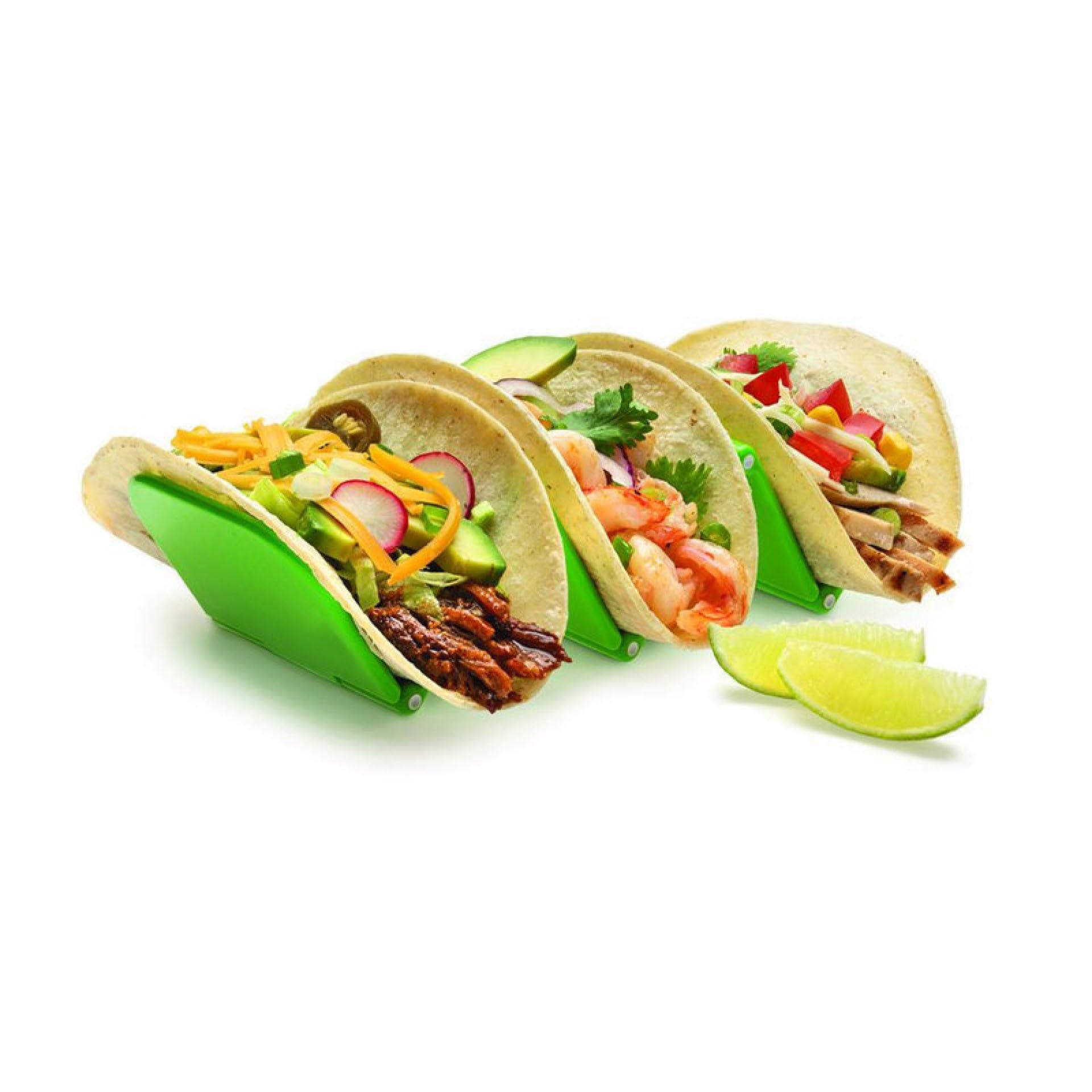 Generic Foldable Taco Holder Stand - 3 Packs (Non-Toxic, BPA Free - Dishwasher & Microwave Safe) Hold 3 Tacos, Hard Plastic Taco Rack, Party Serving Tray Set for Hard and Soft Shell Tacos Tortilla