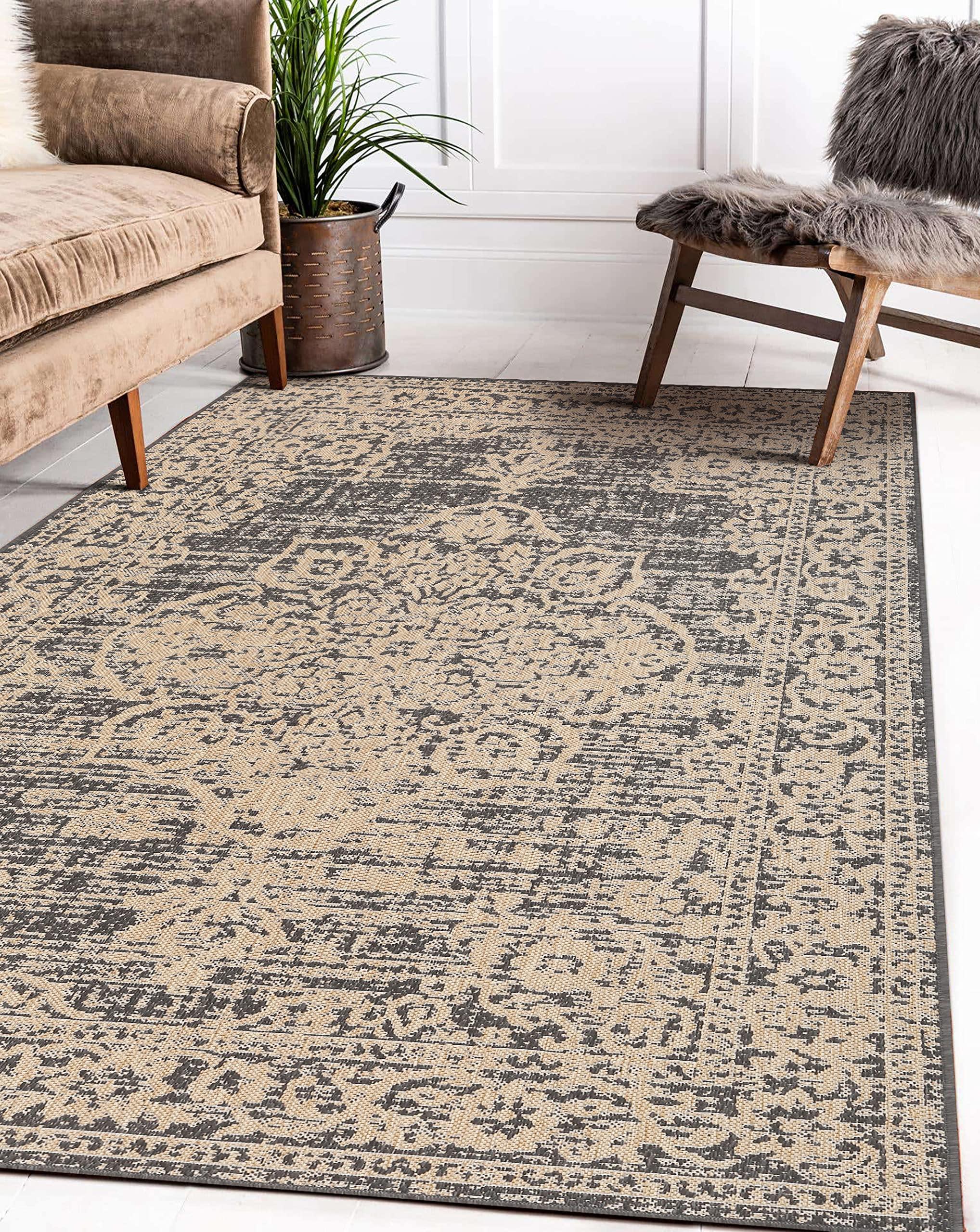 Sherloom Sherloom Modern Vintage Indoor Outdoor Area Rug Weather Resistant Outdoor Carpet for Porch Deck Balcony Backyard Patio Rug 8x10 Gray