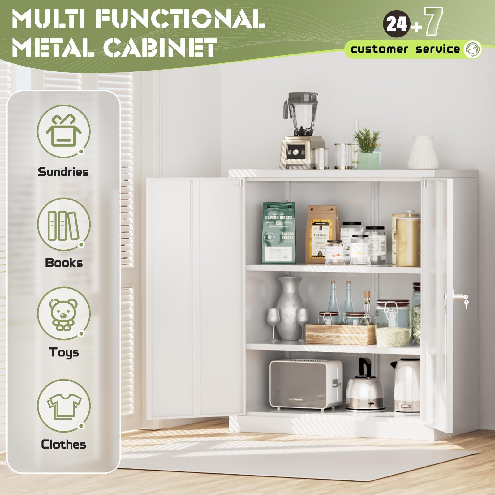 Crownland Crownland 36 Metal Storage Cabinet, Lockable Garage Storage Cabinets, Office File Cabinet with Adjustable Shelves for Garage, Home Office, Classroom, Pantry, File(White-Narrow Size)