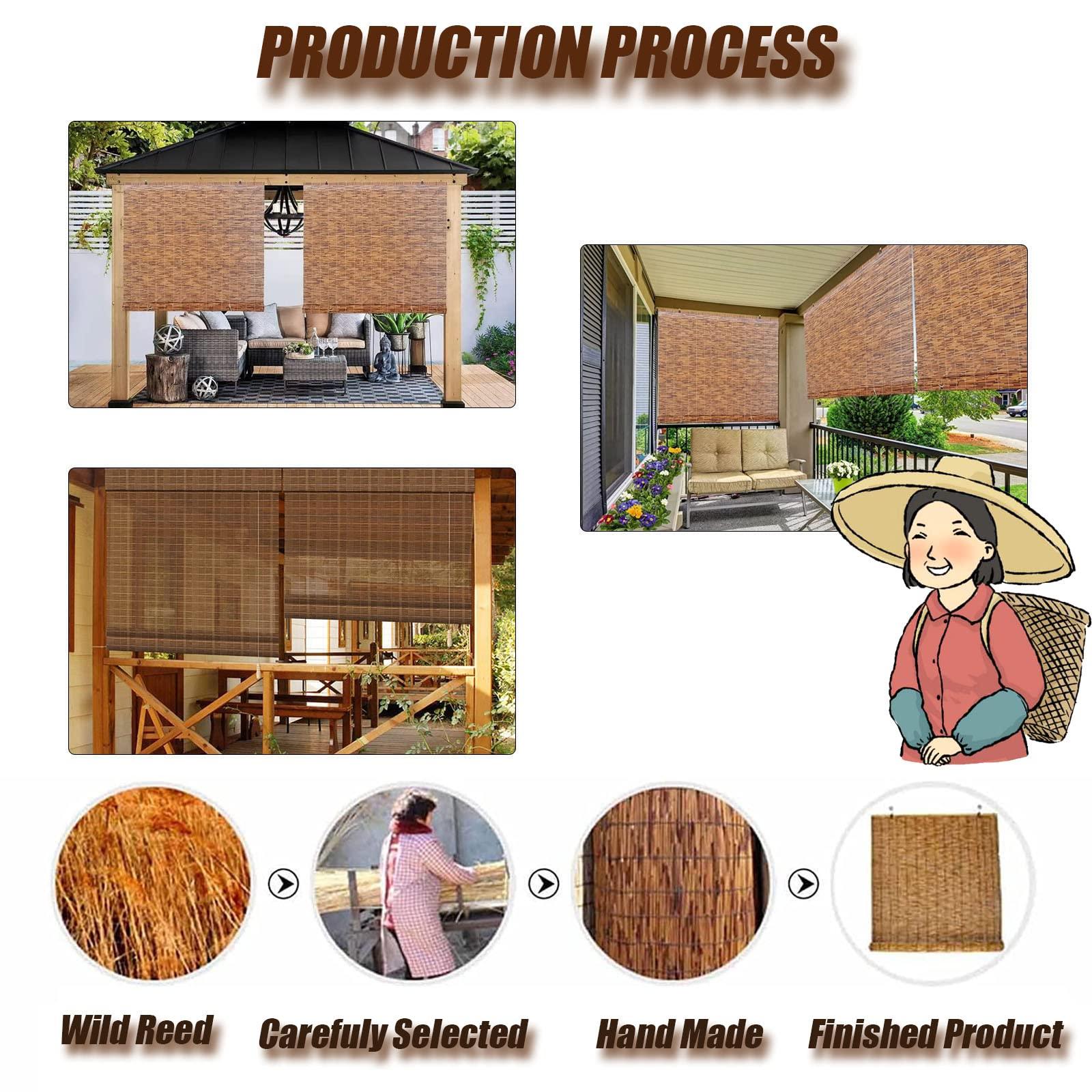 OCAZI Bamboo Shade Outdoor Roll Up Blinds, Reed Shades for Patio, Porch, Garden, Sunroom Privacy - Brown, 63x54in (WH)