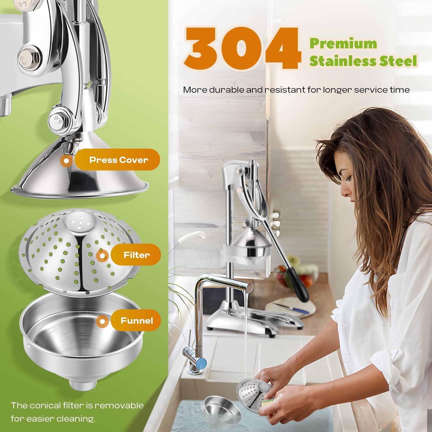 Luzrise Luzrise Manual Juicer Hand Press Professional Citrus Juicer Countertop Metal Orange Lemon Pomegranate Squeezer for Commercial Home Restaurant Use( Stainless Steel Heavy Duty Extra Large 7.4*9.8*19.3")