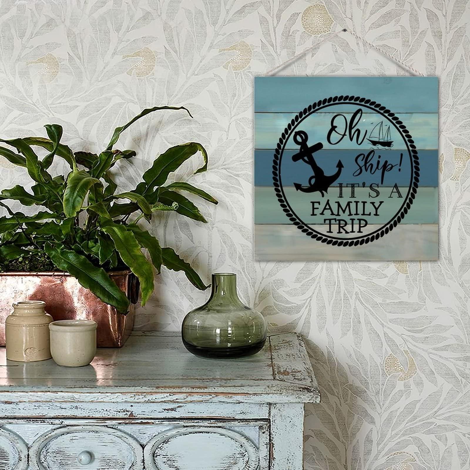 Generic Decorative Wooden Sign Oh Ship It\'s A Family Trip Aesthetic Wood Craft Sign with Sayings Wooden Family Sign Home Wall Decorations for Lake House Dining Room 16 Inch