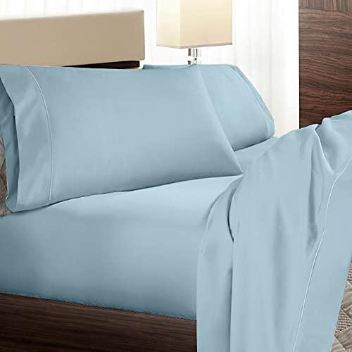 Shreem Linen Short Queen Sheets, RV Sheets Set for Campers, Deep Pockets Fitted RV Bunk Sheets, 4-Piece 1800 Microfiber Bed Sheet Set, Cool & Breathable, RV Queen Sheets (Light Blue, Short Queen)