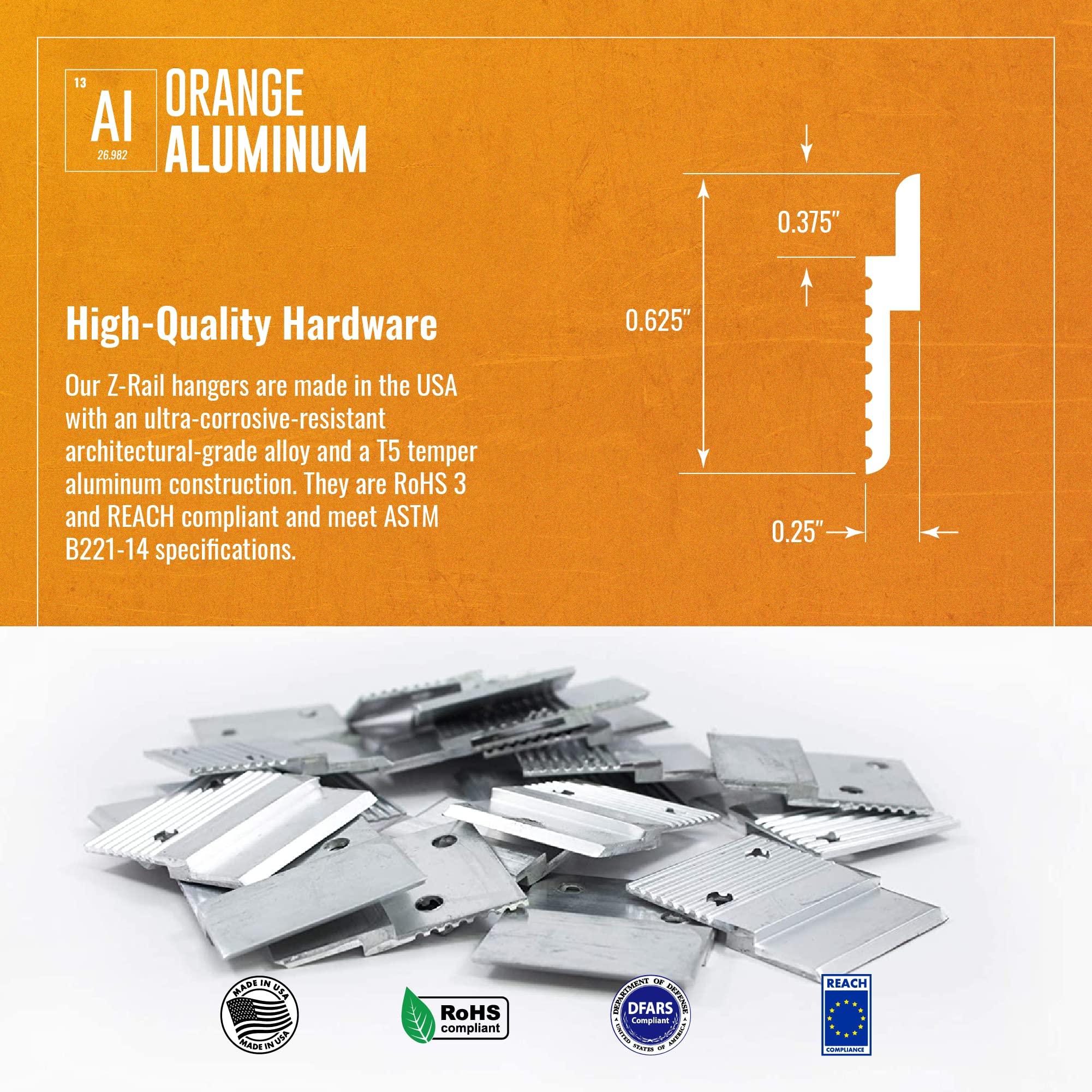 Orange Aluminum 24\" Pair Z-Clip 375 Panel Clips Mill Finish .250\" x .375\" x .219\" Heavy-Duty French Cleat for Hanging, Speaker Mounts, and Wall Hardware by Orange Aluminum - Made in USA