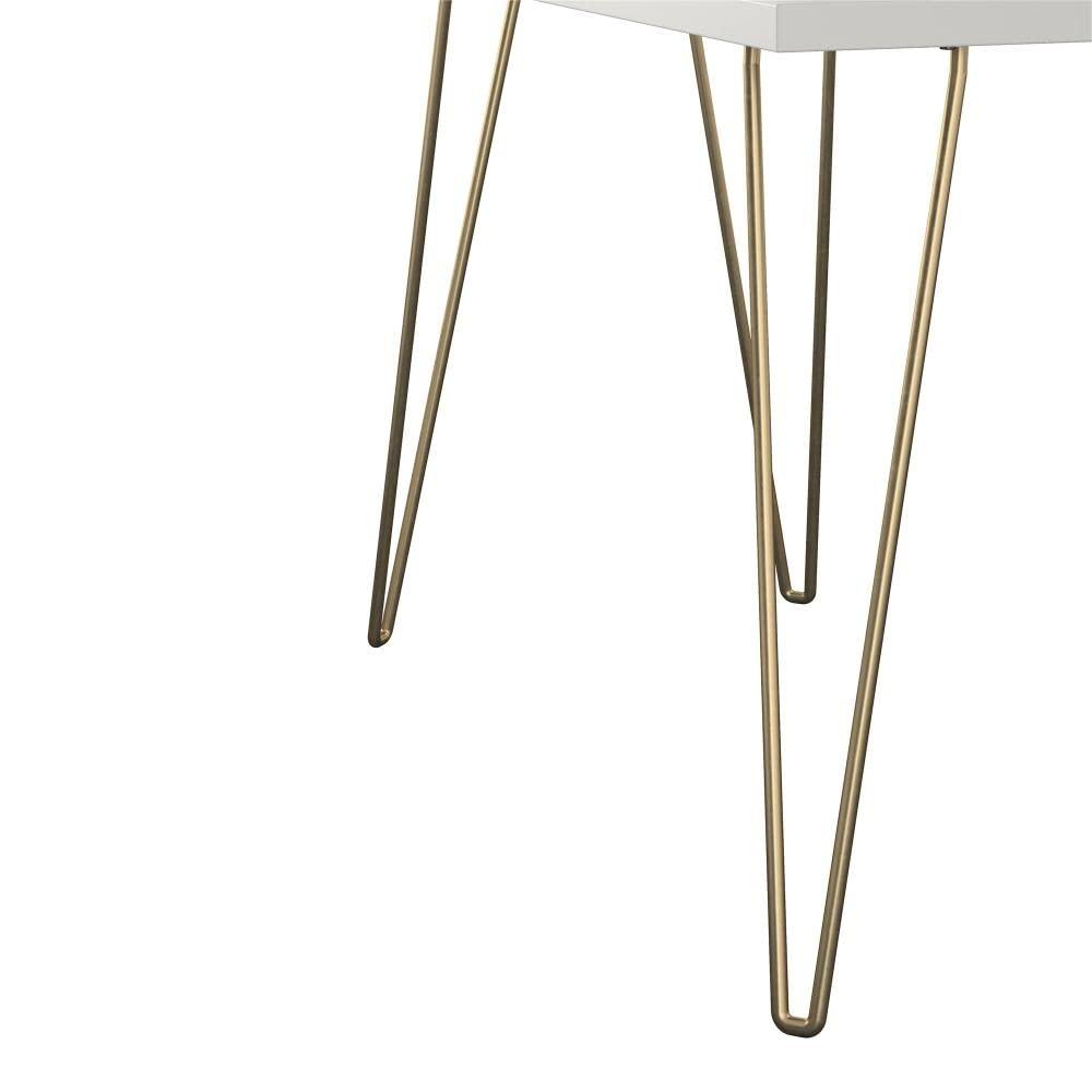 HNU White/Gold Small Computer Desk Size 29.2"h X 40"w X 19.5"d, Metal Hairpin-Style Legs, Modern Look, Rectangular Shape | All Season Stable and Durable, Eye-Catching Retro Style, Decorative, Aesthetic