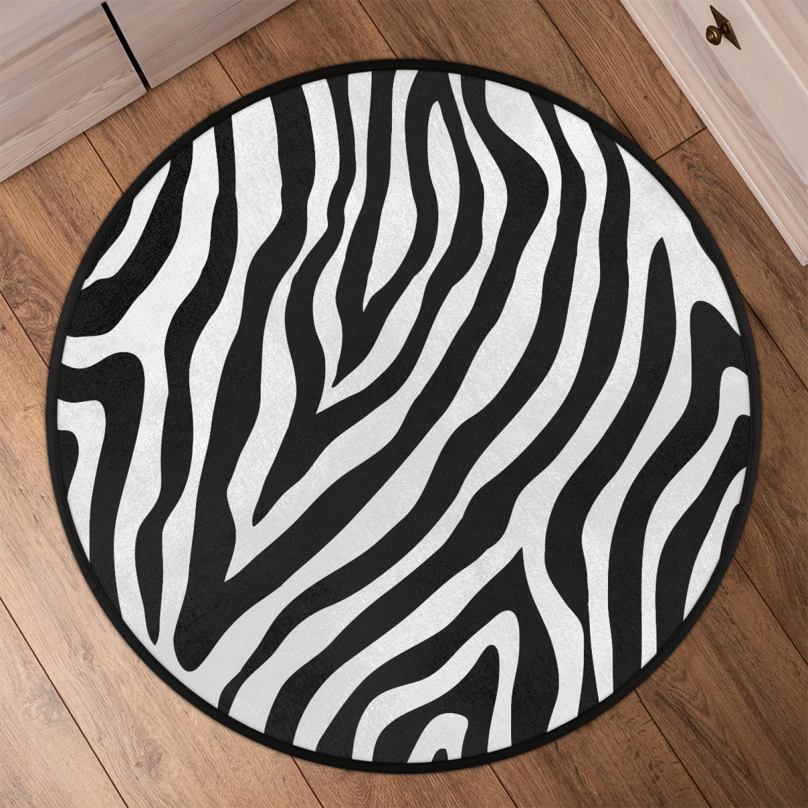 SEEKJOYS Art Zebra Stripes Rug Art Stripes 5'4" Round Rug Non Slip Circular Area Rug Indoor Distressed Floor Area Mat Carpet for Living Room Dining Room