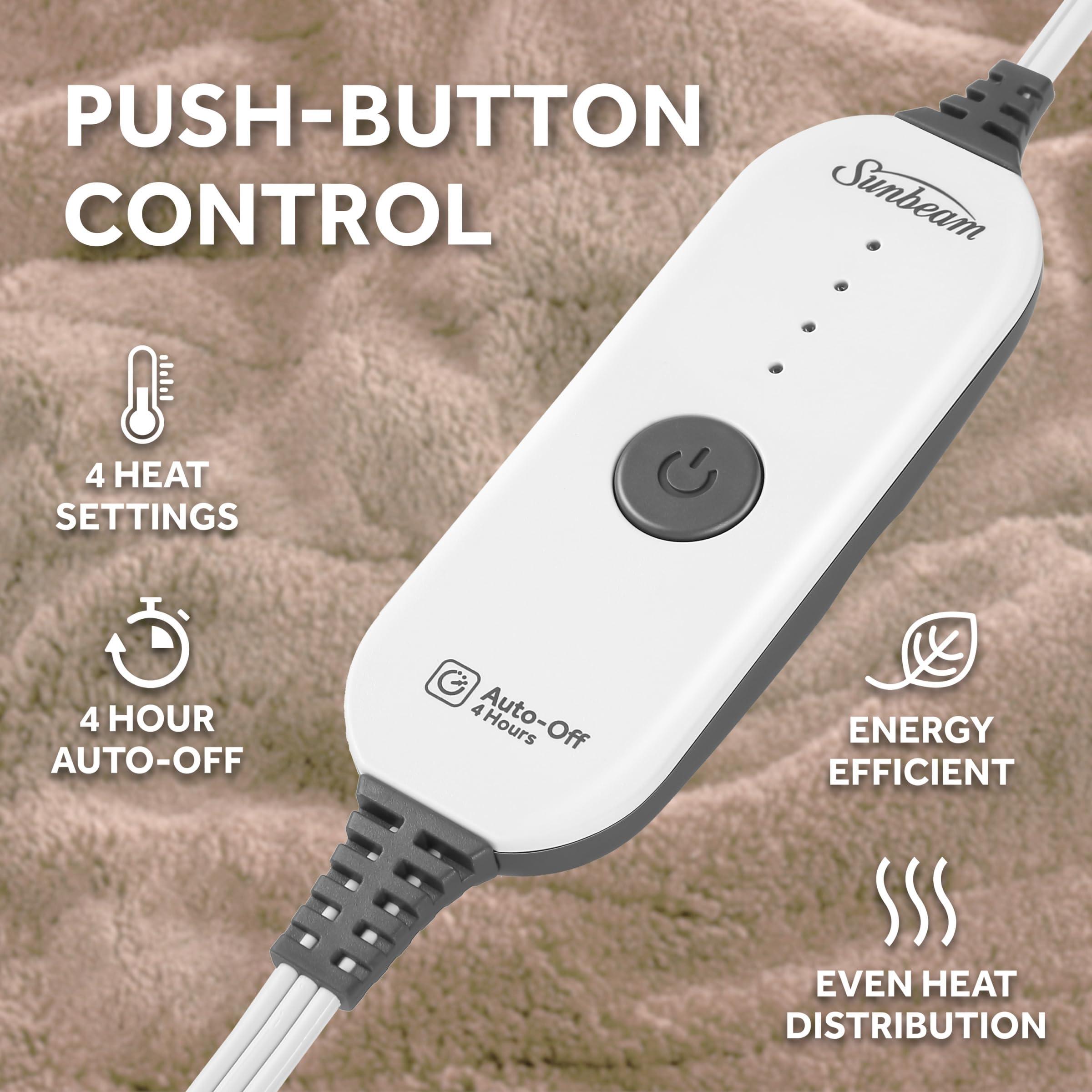 Sunbeam Sunbeam Electric Throw Royal Luxe Microplush Heated Blanket, 4 Heat Settings, 4-Hour Auto Shut-Off, Fast Heating, Warm and Cozy, Peyote Color, 50\" x 60\"