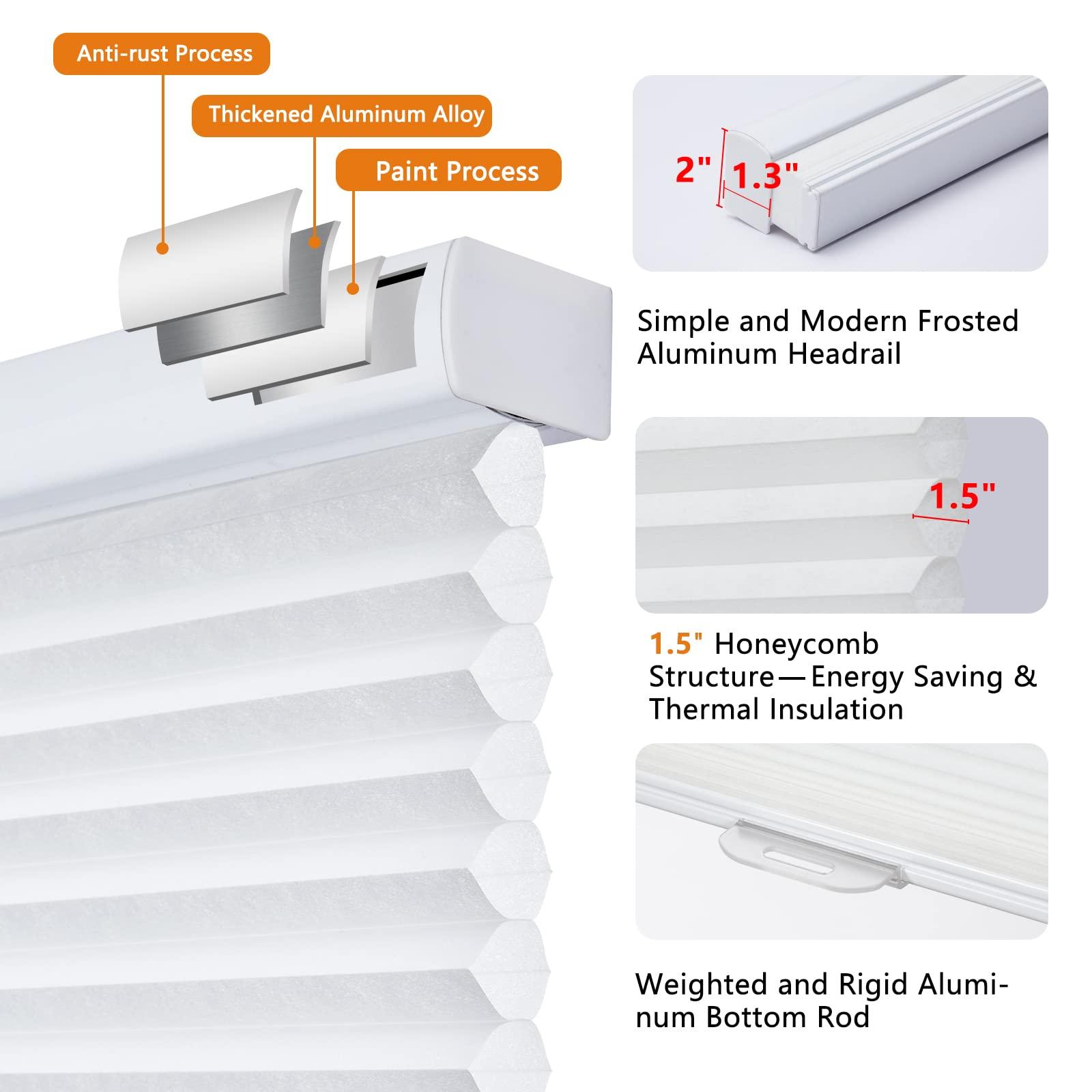 Persilux Persilux Custom Size Cellular Cordless Shades & Blinds, Accordion Light Filtering Blinds for Windows, Honeycomb Window Blinds, 1.5" Single Cell Bottom Up Window Shades for Home(21" W x 78" H, White)