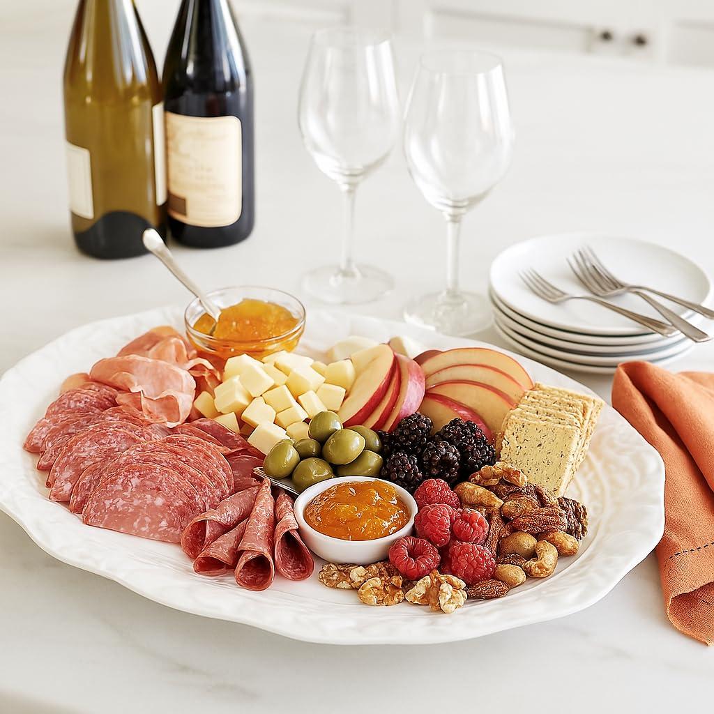 HIC Kitchen HIC Kitchen Turkey Embossed Serving Platter, Fine White Porcelain, Oversized