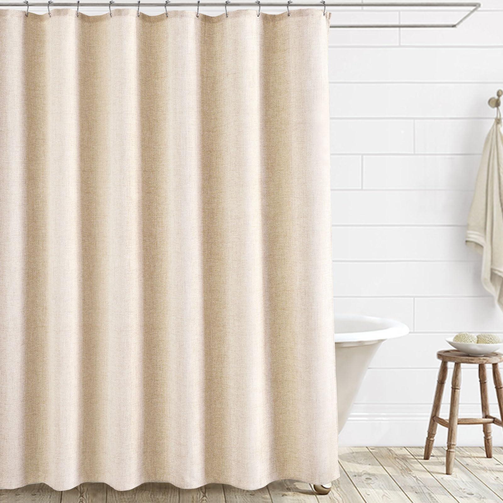 Awellife Extra Long Shower Curtain 96 Inch Length Linen Shower Curtain for Bathroom Natural Cloth Cotton Fabric Liner Cream Ivory