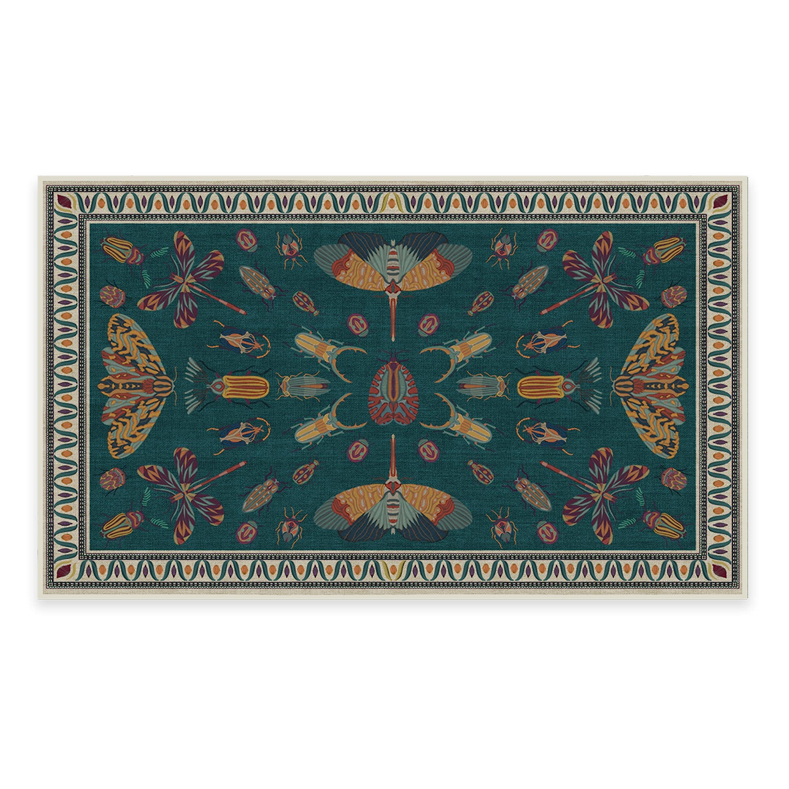 RUGGABLE RUGGABLE Washable 3x5 Area Rug, Flutterby Teal, Premium Modern Rugs for Living Room, Bedroom, Kitchen, Office, Classroom with Gripper Non Slip Pad, Iris Apfel