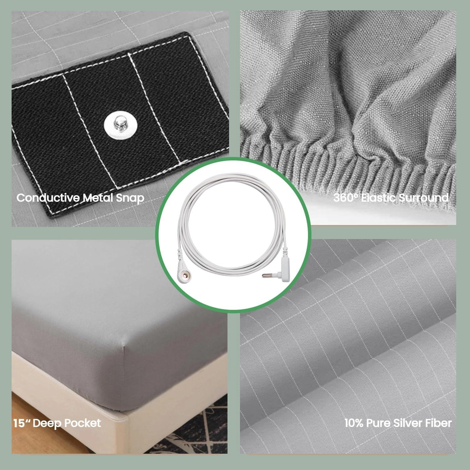 GLUYOHEY Grounding Sheets for Earthing, 15\" Deep Pockets Earthing Fitted Bottom Sheet, Queen Bedding Fitted Sheet