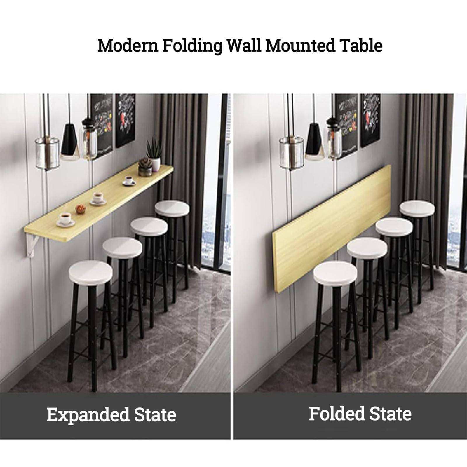 Topjia TopJia Folding Wall Mounted Table,Wood Wall Kitchen Table & Dining Table Desk,Narrow Long Wall Table Fold Down,Floating Desk,Bar Tables,Workbench,for Home Office Laundry(31.5x15.7inch, Natural)
