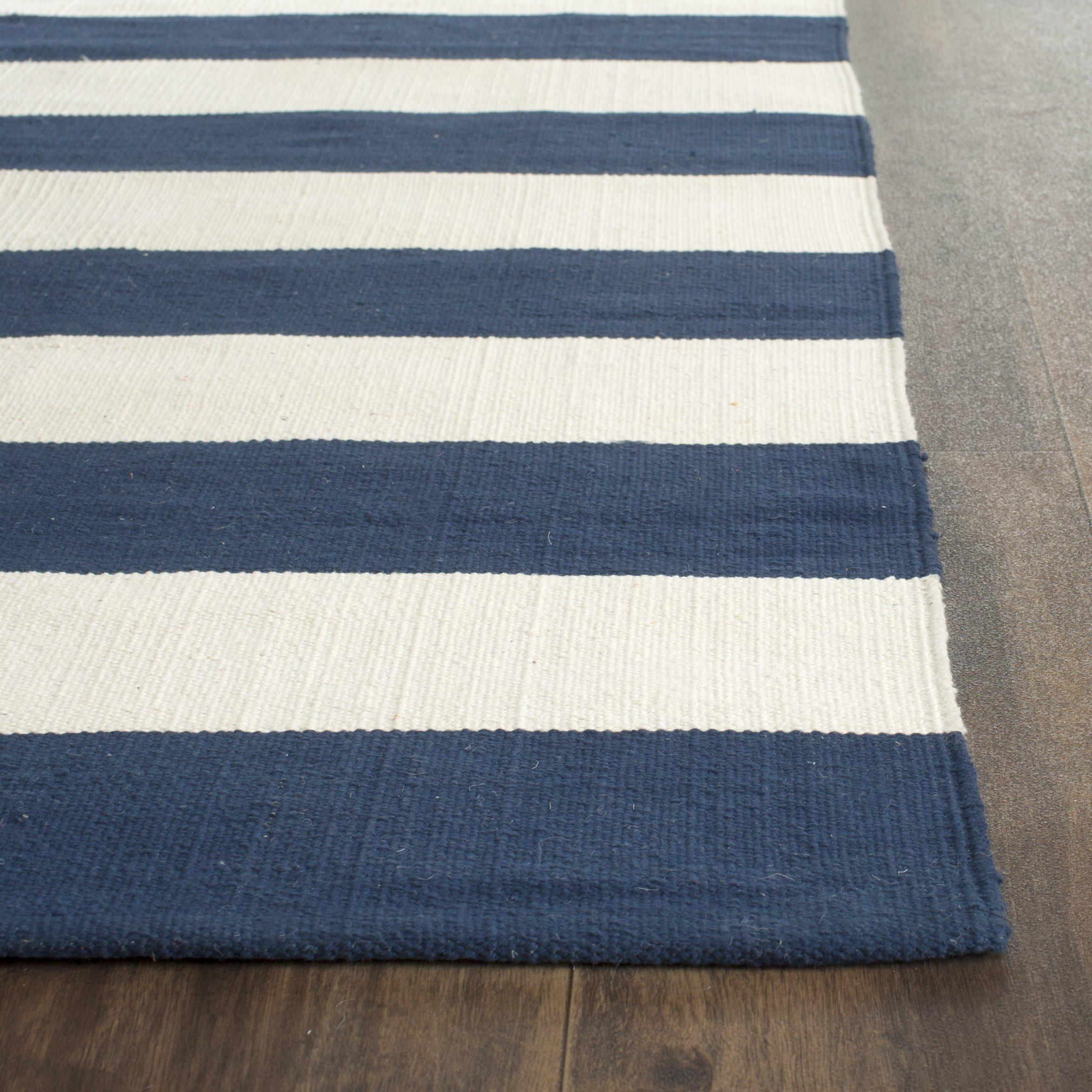 Safavieh SAFAVIEH Montauk Collection Runner Rug - 2\'3\" x 19\', Navy & Ivory, Handmade Flat Weave Boho Farmhouse Cotton Stripe, Ideal for High Traffic Areas in Living Room, Bedroom (MTK712H)