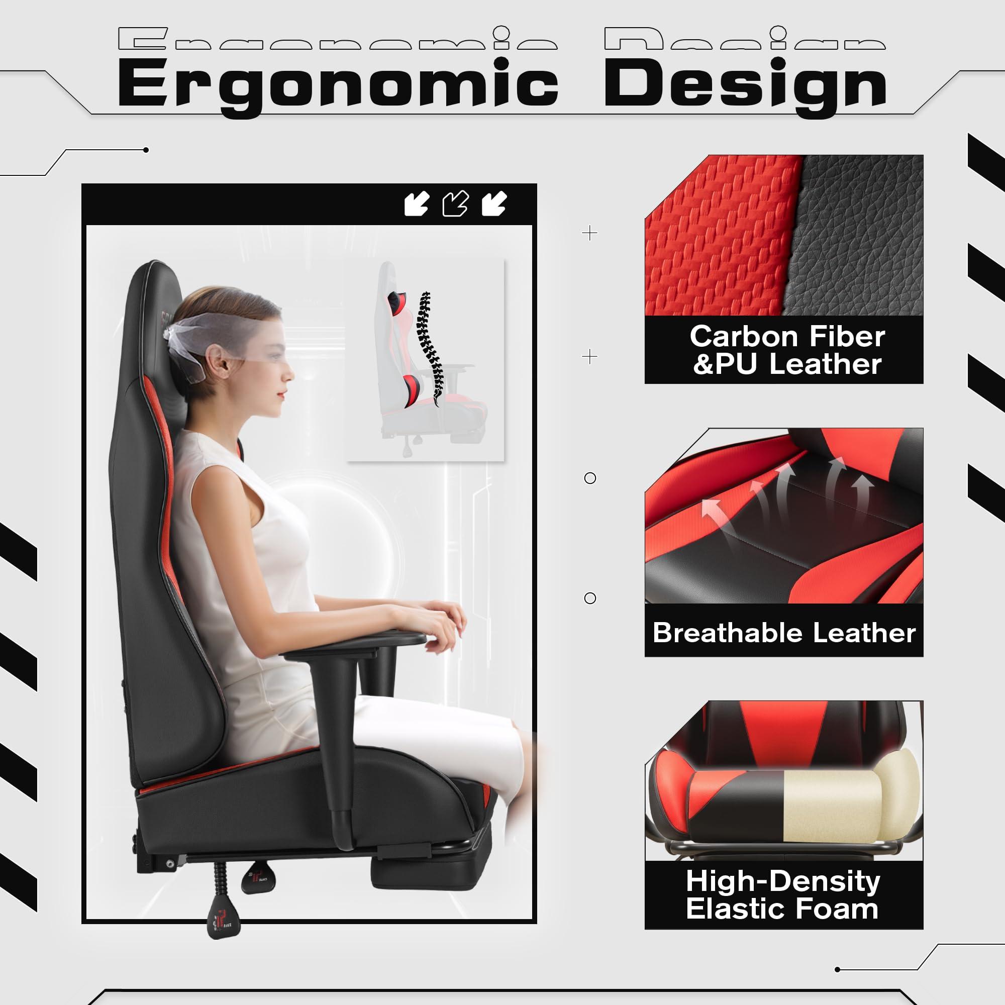 Homall Homall Gaming Chairs, Computer Chair with Footrest and Massage Lumbar Support, Height Adjustable Game Chair with Headrest and Swivel Seat (Red)