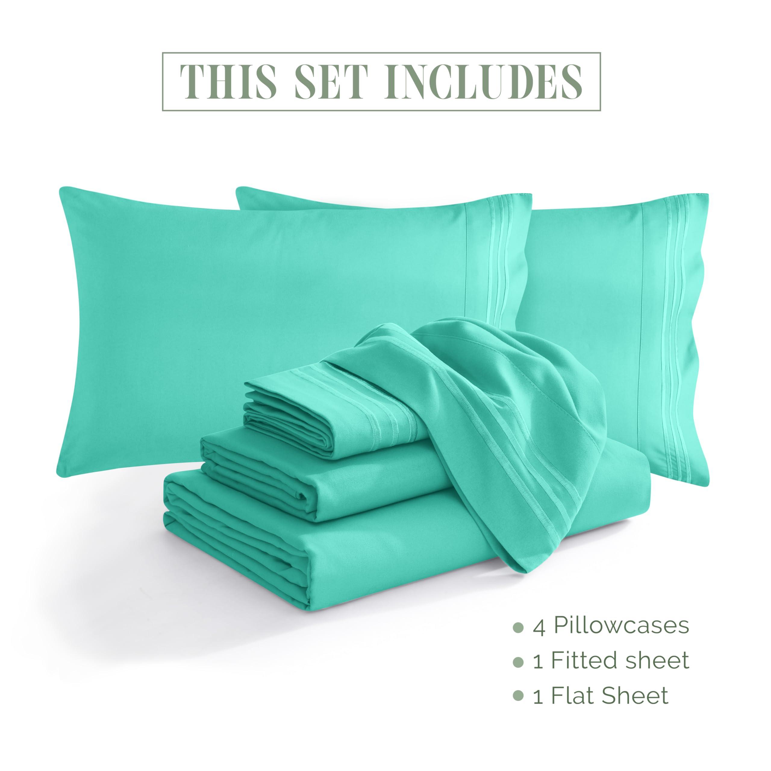 Elegant Comfort Elegant Comfort 1500 Premium Quality 6-Piece Bed Sheet Set - 18-24 Inch Extra Deep Pocket, Smart Storage Pockets, Wrinkle Free Ultra Soft 6PC Extra Deep Pocket Sheets, Full, Paradise Teal