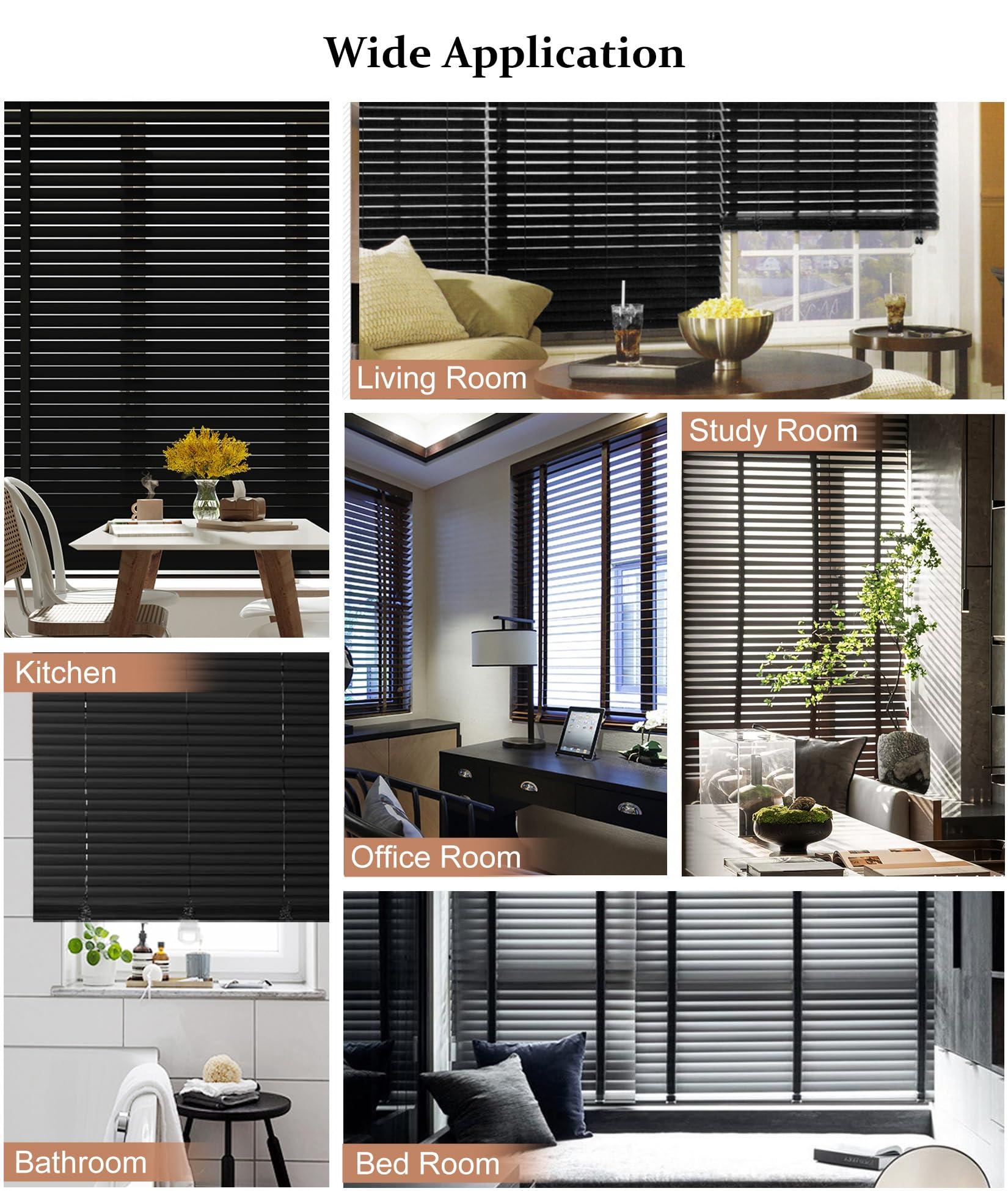 errzom Wooden Window Blinds, Light Filtering Solid Wood Window Blinds, Plantation Blinds Wood Blinds for Windows, Privacy Blackout Shutter Curtains Wooden Blinds & Shade,Black,52'' W x 60'' H