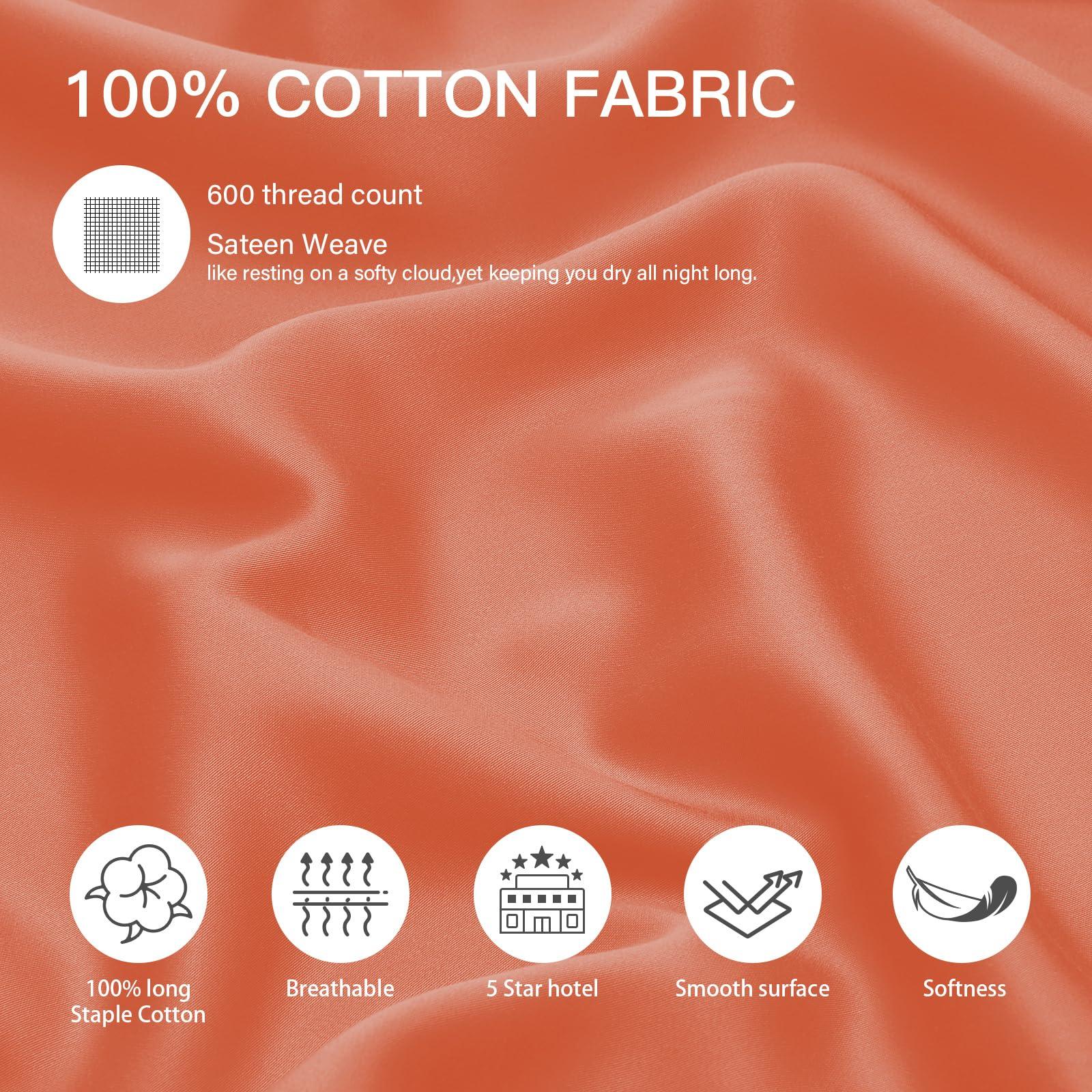 Deep Dream 100% Cotton King Pillowcases Set of 2, Deep Dream 600 Thread Count Pillow Cases, 20x36 Inches, Super Soft and Breathable Envelope Closure (Orange)