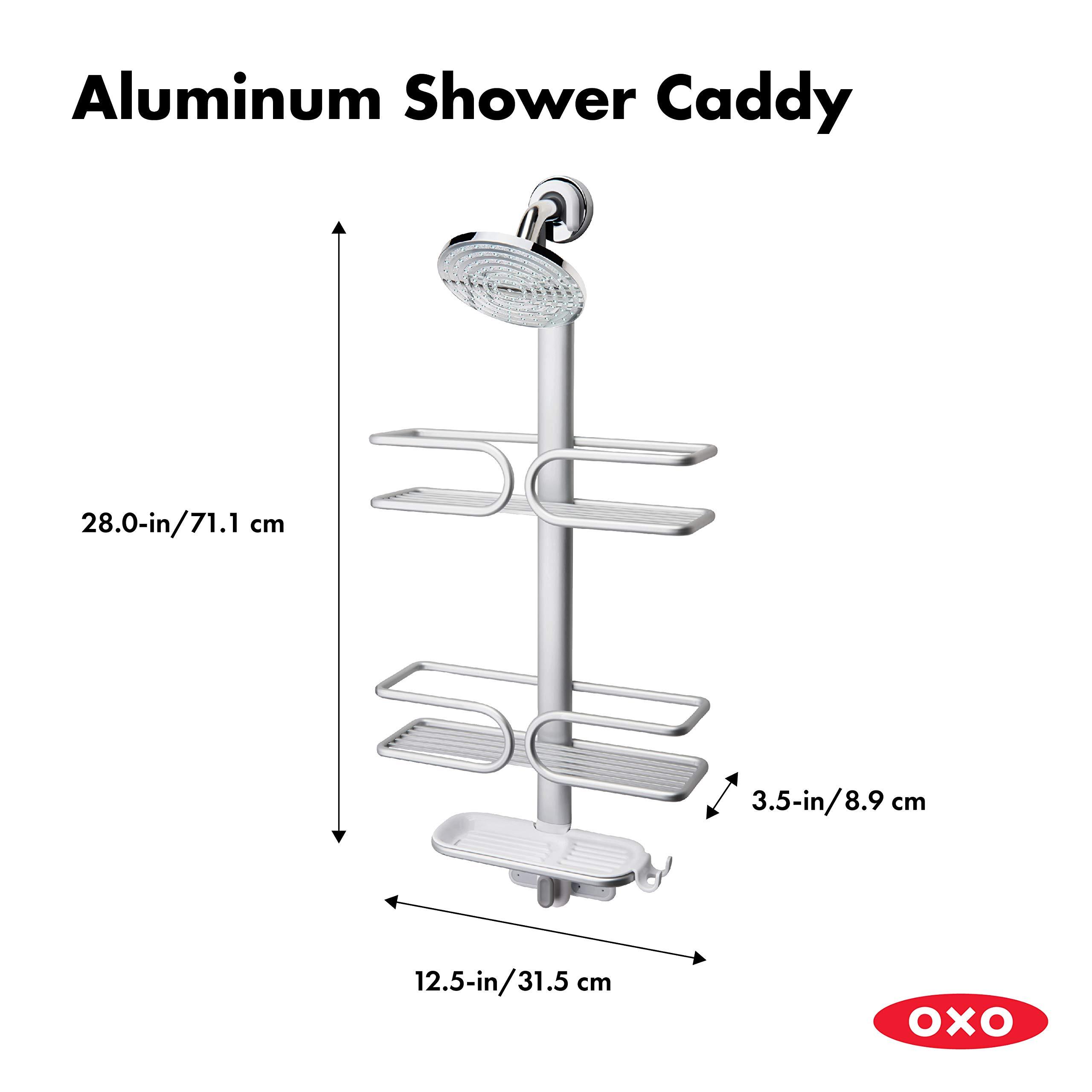 OXO OXO Good Grips 3 Tier Aluminum Shower Caddy and OXO Good Grips Stainless Steel Squeegee