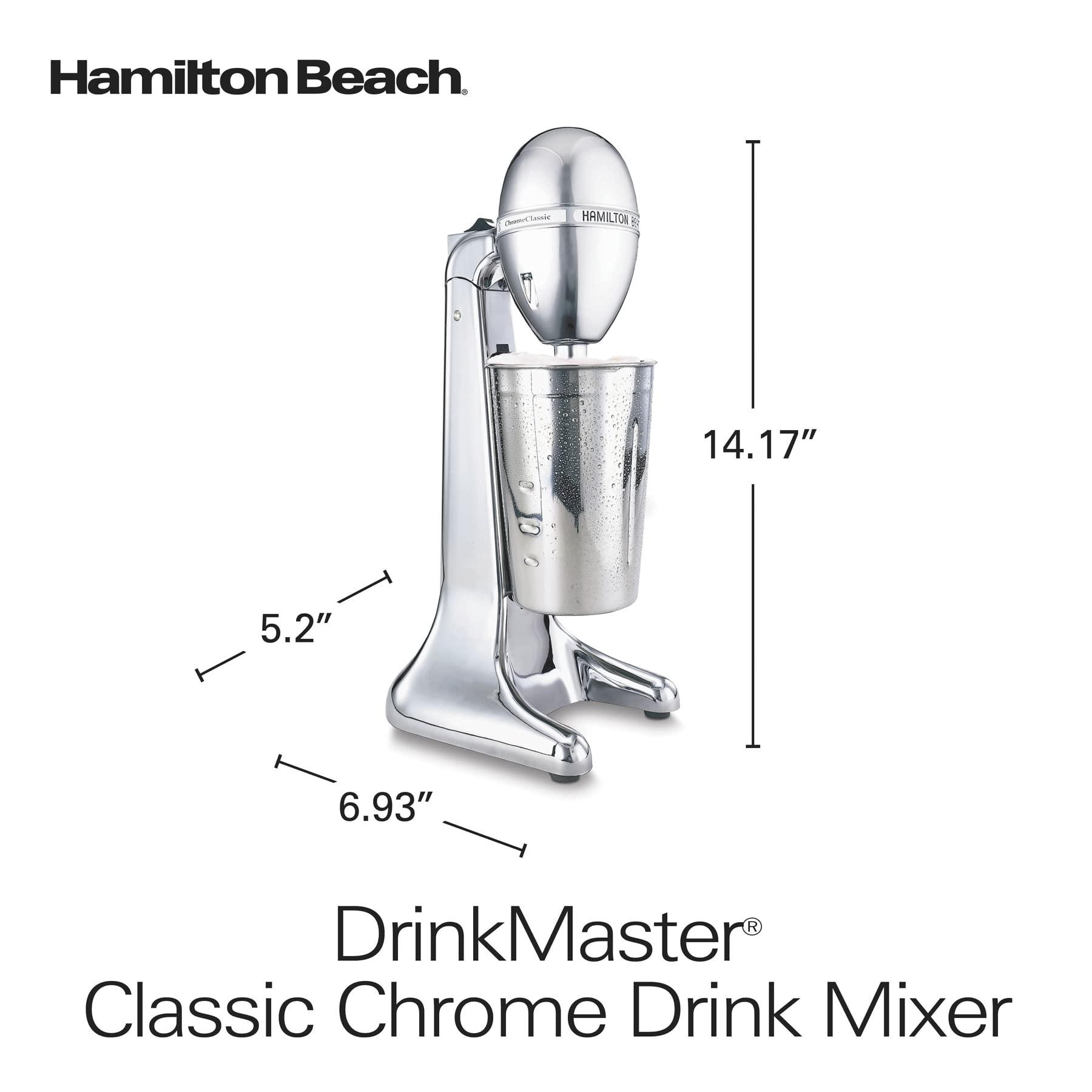 Hamilton Beach Hamilton Beach DrinkMaster Electric Drink Mixer, Retro Milkshake Maker & Milk Frother, 2 Speeds, Extra-Large 28 oz. Stainless Steel Cup, Classic Chrome