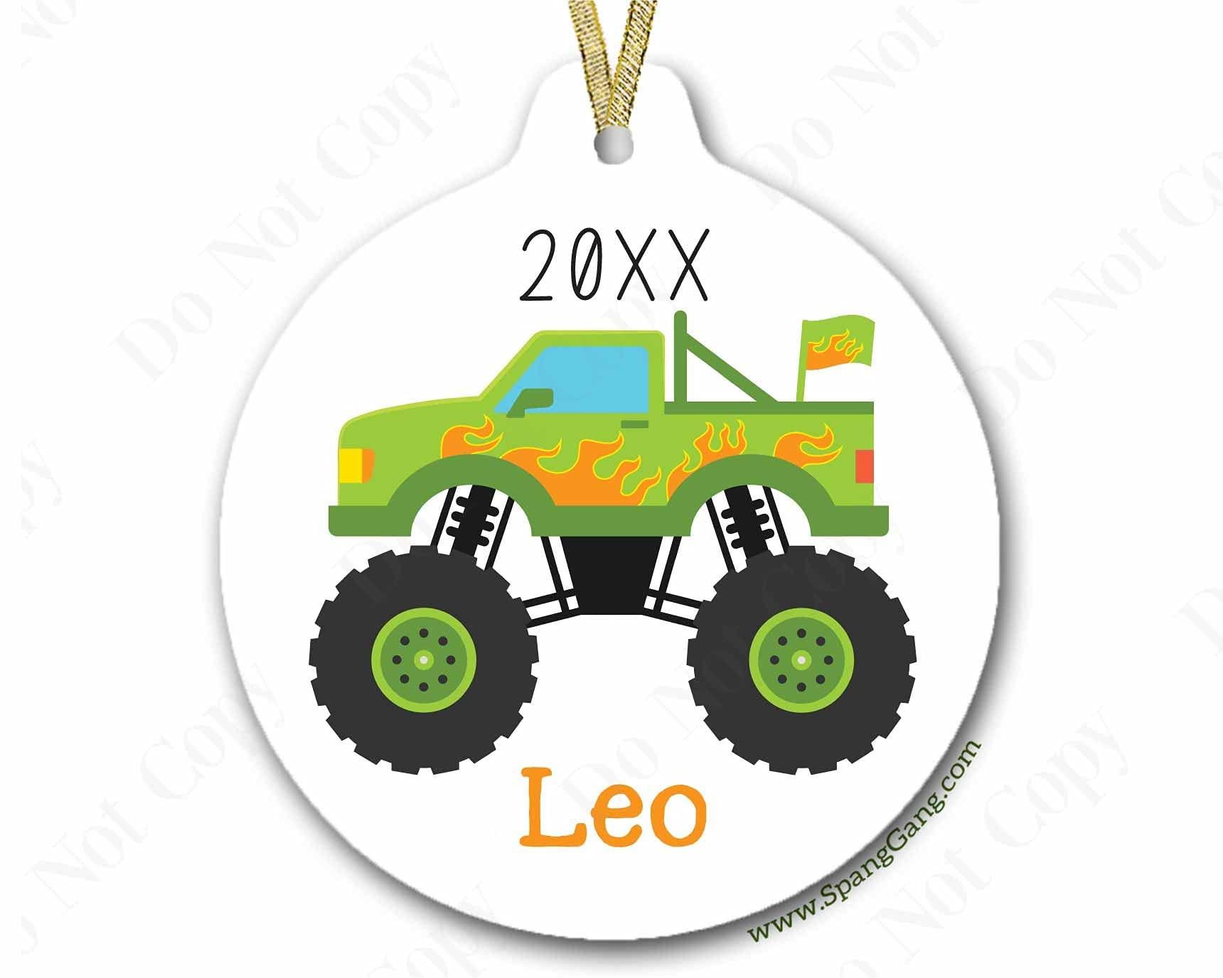 Spang Gang Designs, LLC Pink Monster Truck Ornament for Girl | Personalized Monster Truck Christmas Ornament