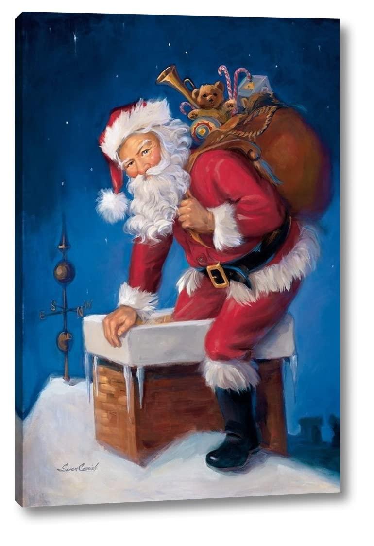 Canvas Art USA Here Comes Santa by Susan Comish - 25\" x 38\" Canvas Art Print Gallery Wrapped - Ready to Hang