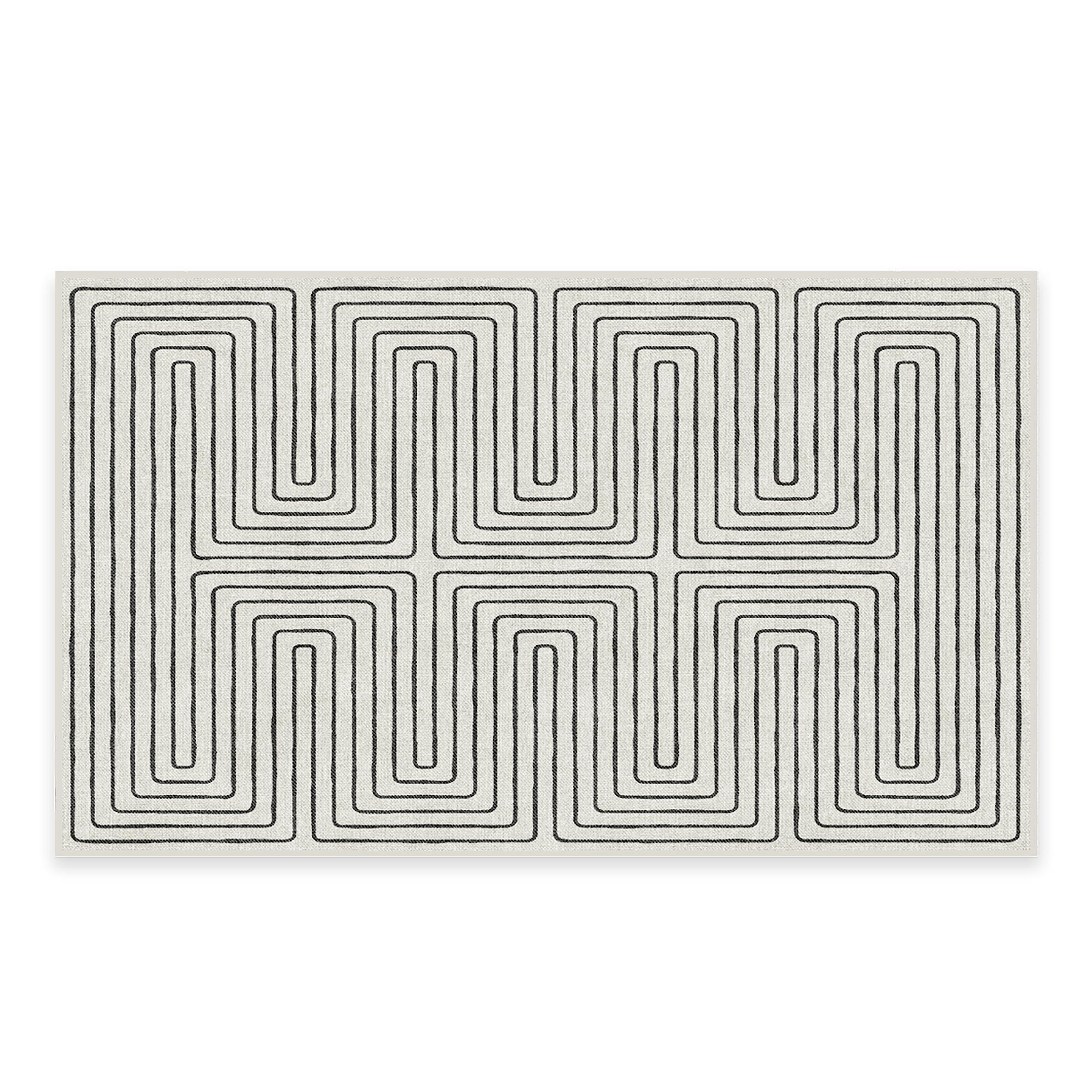 RUGGABLE RUGGABLE x Jonathan Adler Washable 3x5 Area Rug, Labyrinth Black/Ivory, Premium Modern Rugs for Living Room, Bedroom, Kitchen, Office, Classroom with Gripper Non Slip Pad