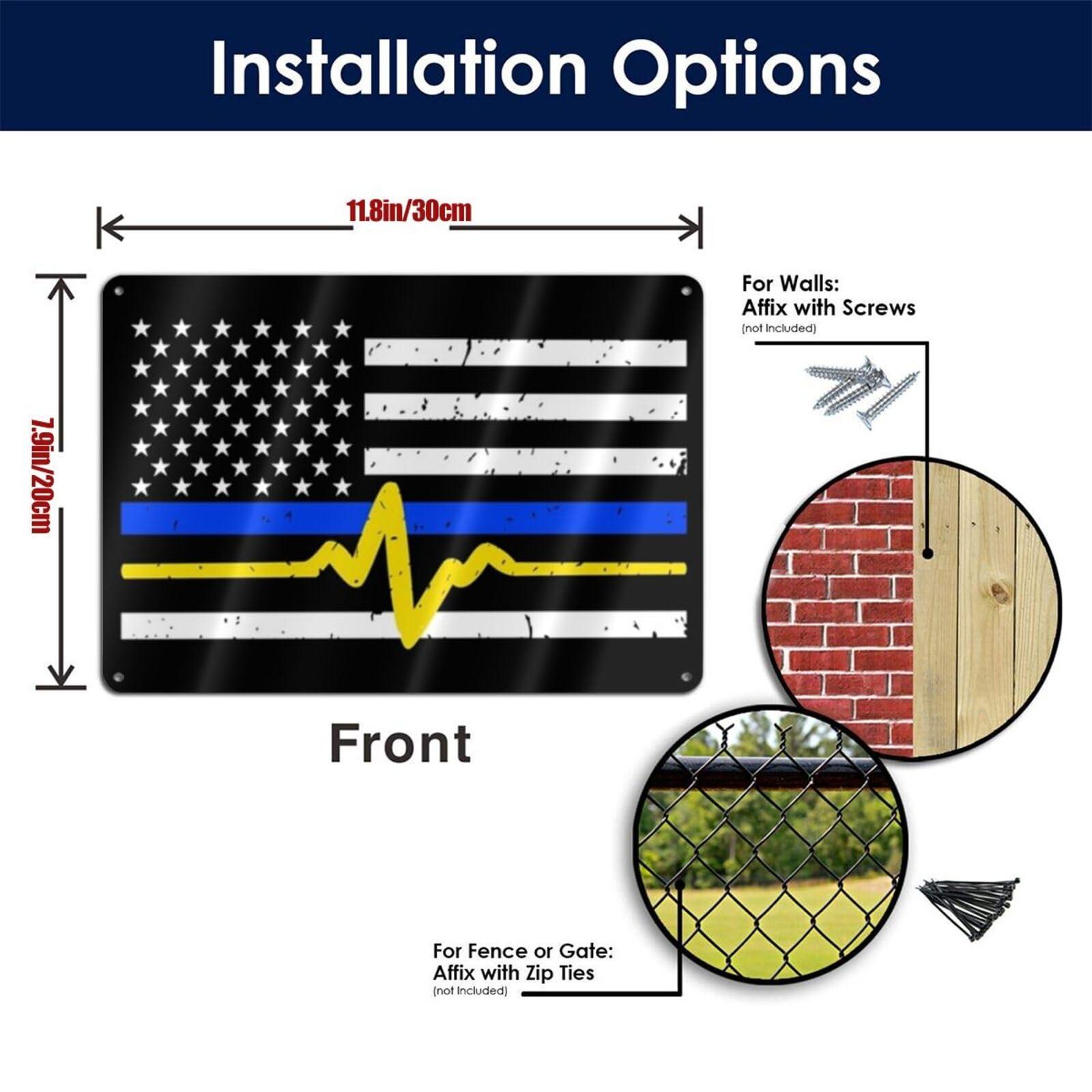 CAJUCA 911 Dispatcher Thin Blue Gold Line Metal Aluminum Sign Decor Bar Patio Poster Wall Garage Decorations Funny Gifts 12 x 8 Inches