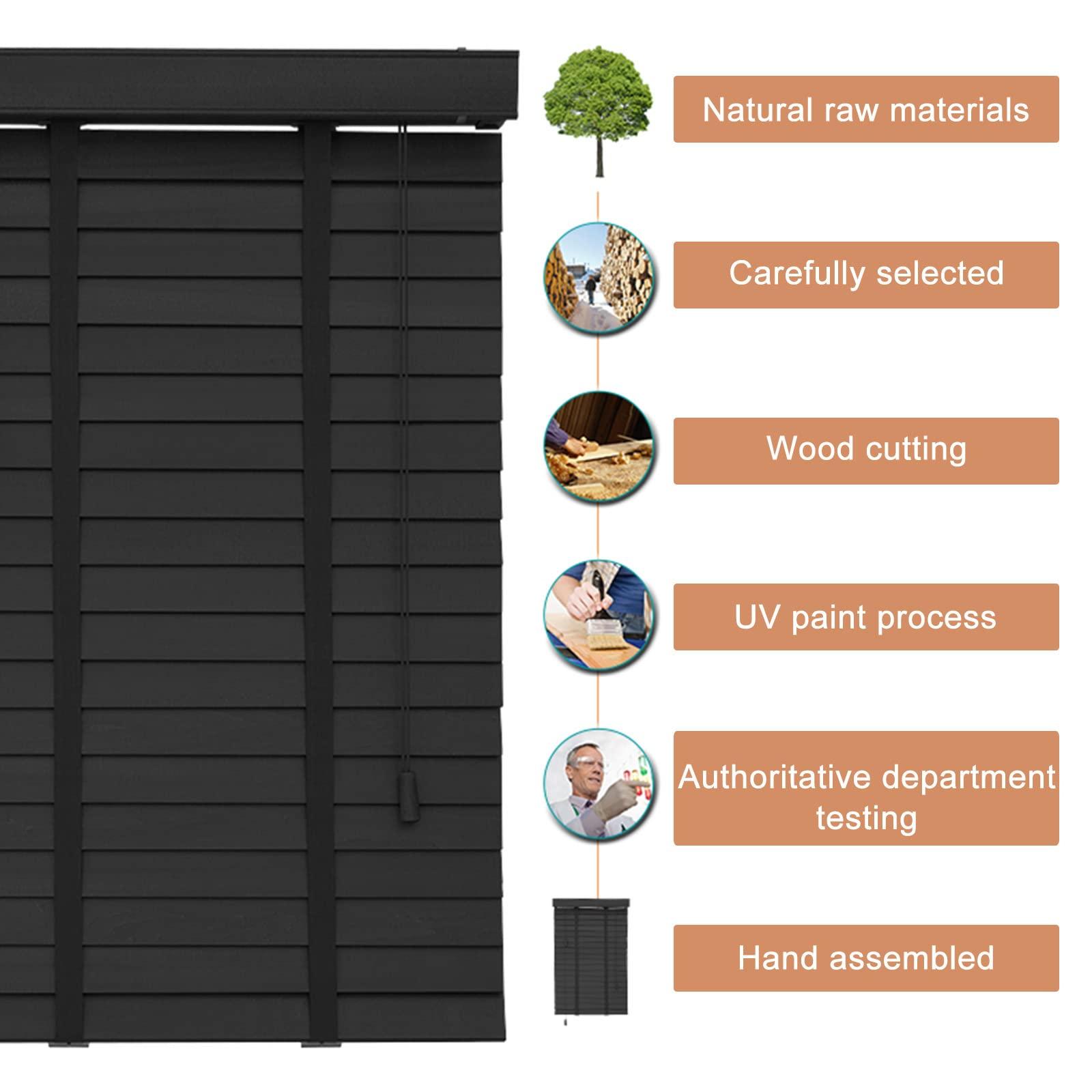 Suwooy Suwooy Real Wood Venetian Blinds,Black,Wooden Blinds for Windows,Blackout/Heat Insulation/Privacy Curtains,50mm Slats,Horizontal Blinds 50cm 60cm 80cm 90cm 100cm 110cm 120cm,WH-50x150cm/20x59in