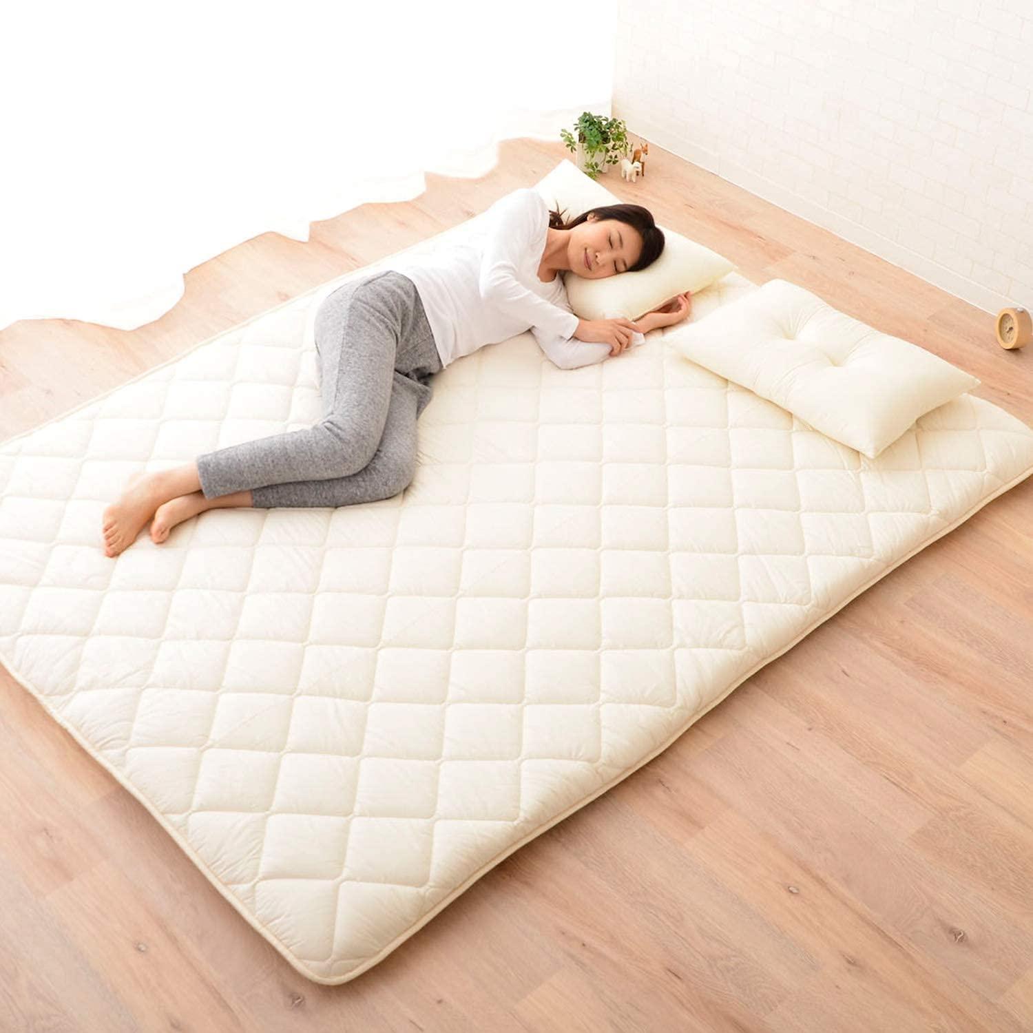 EMOOR EMOOR Japanese Futon Mattress CLASSE & Fitted Sheet PRESSO King Made in Japan, Cotton (Gray) Foldable Floor Sleeping Bed Tatami Mat