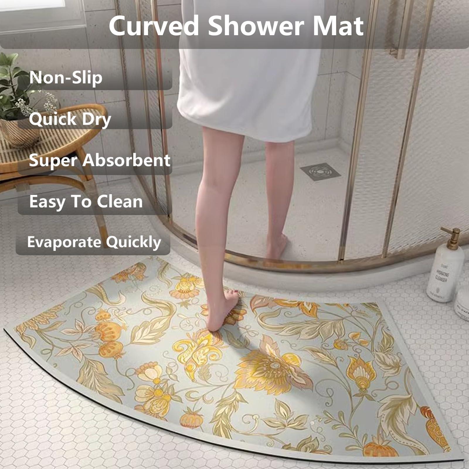 Generic Generic Fast Drying Curved Bath Mat, Curved Bathroom Mat for Round and Corner Shower,Strong Absorbent Corner Bath Mat,Rubber Non-Slip Bottom Shower Mat for Outside Shower (B)