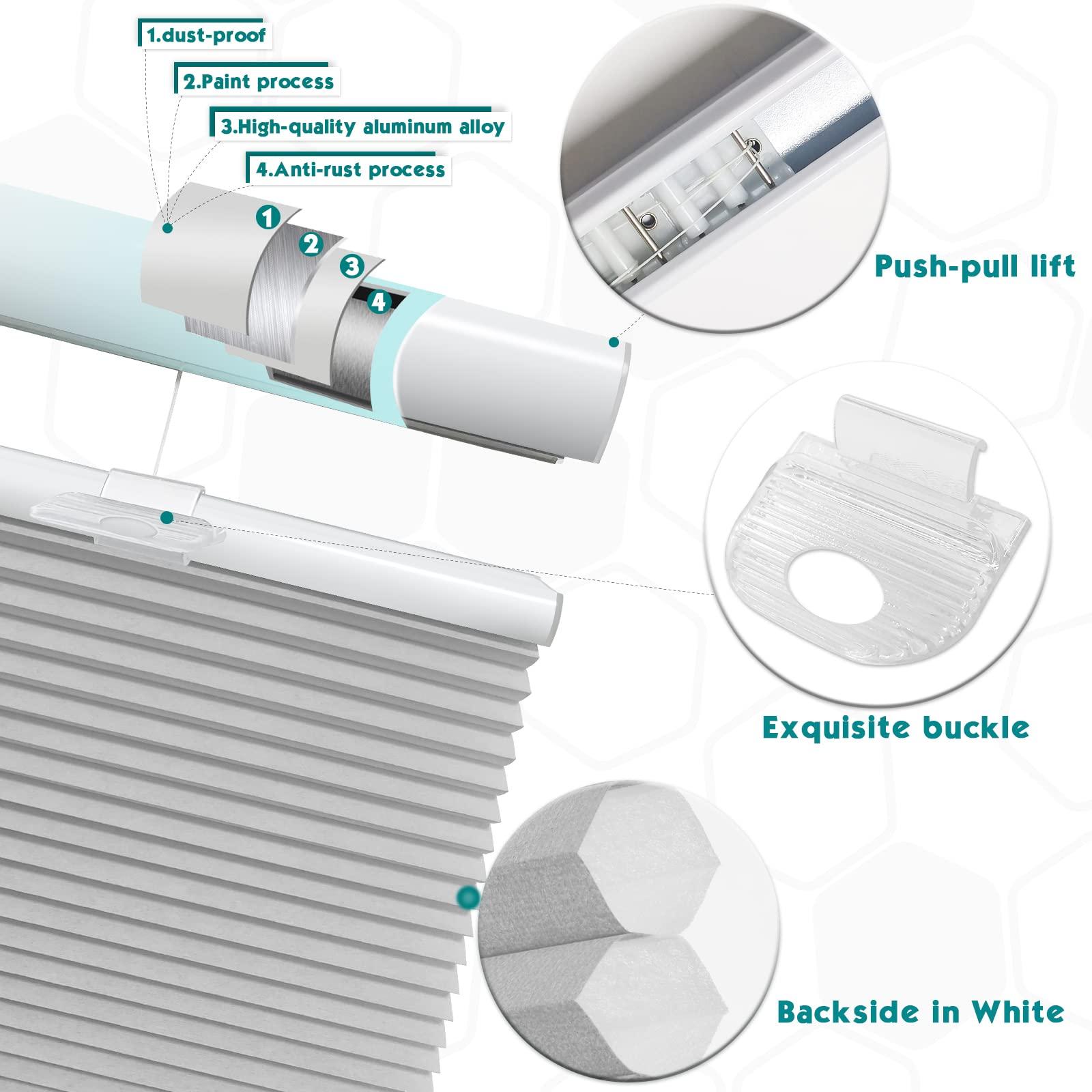 Keego Keego Cellular Blinds Cordless Top Down Bottom Up Honeycomb Blinds, Custom Cut to Size Window Blind, 48" W x 60" H, Grey