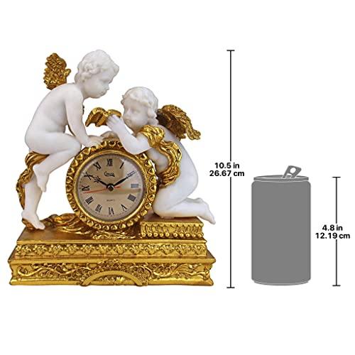 Design Toscano Design Toscano Chateau Carbonne Cherub Mantel Clock Statue, 10 Inch, Polyresin, Gold and Ivory