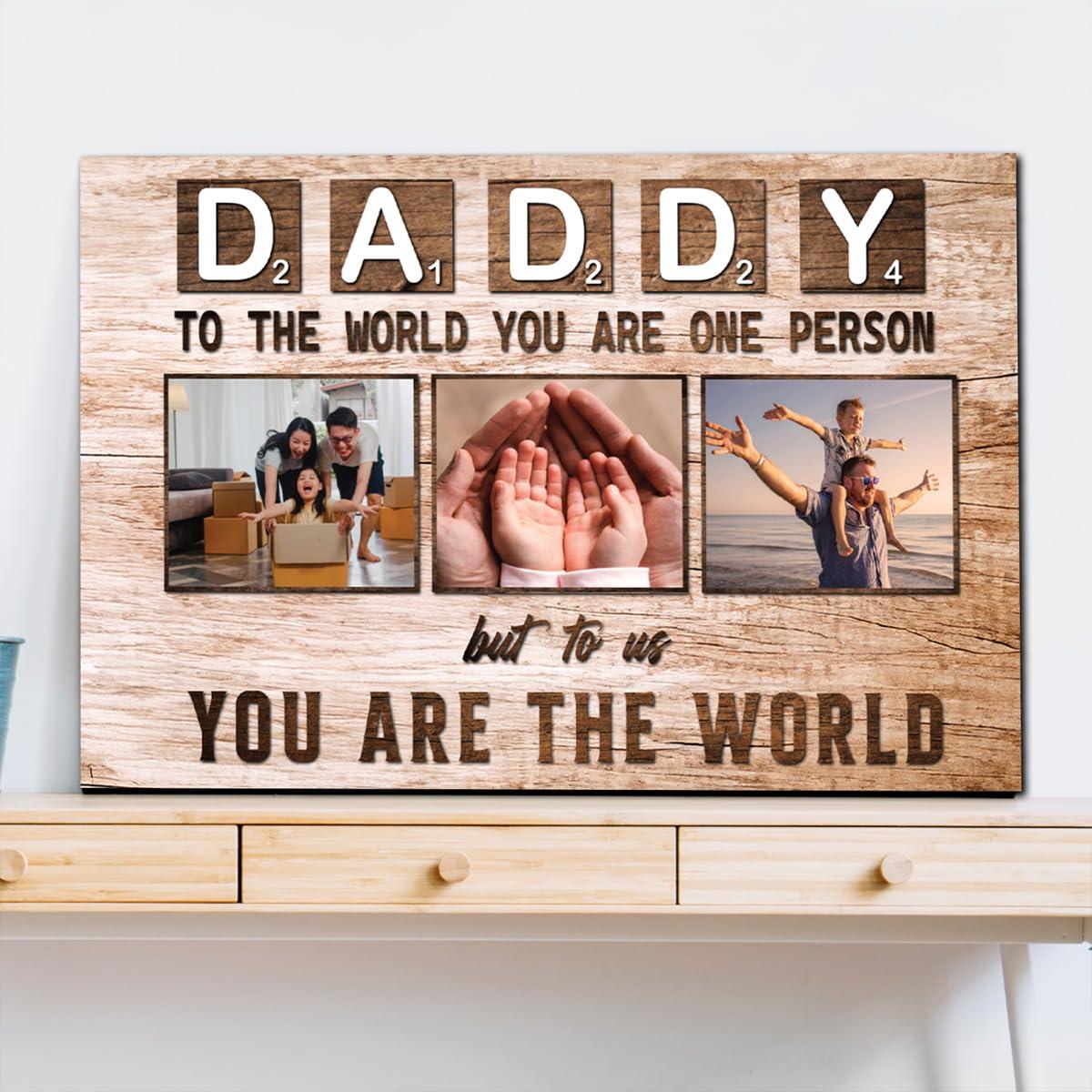 Chiside Personalized Dad Canvas With Photos, Fathers Day Canvas From Daughter, Daddy Gifts From Son, Happy Fathers Day Art From Kids, Father\'s Day Poster For Dad Grandpa Husband, Sentimental Dad Gifts