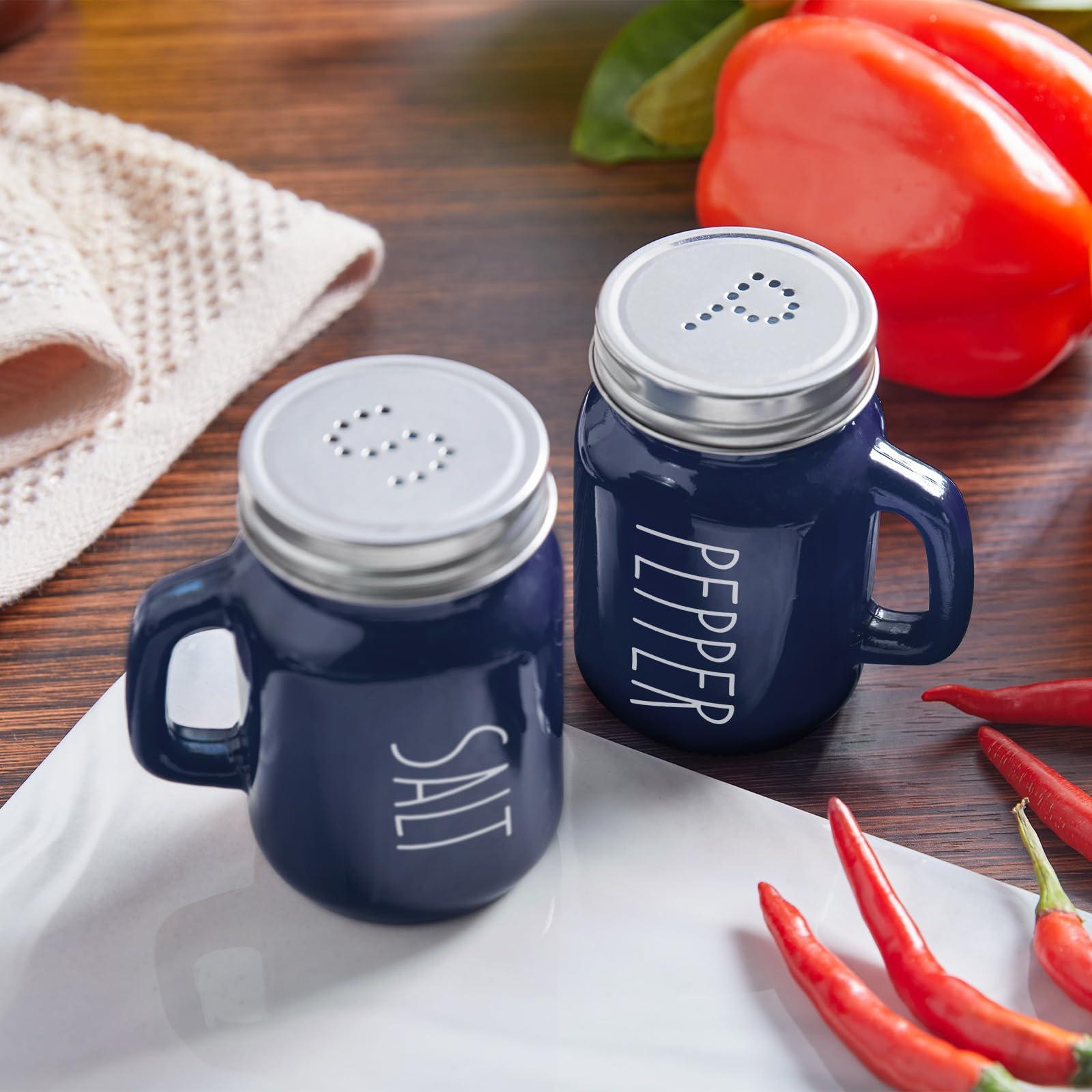 ZOSUJO Navy Blue Salt and Pepper Shakers Set, 4 oz Cute Modern Glass Shaker Sets with Stainless Steel Lids, Blue Kitchen Decor and Accessories for Home Restaurants Weddings