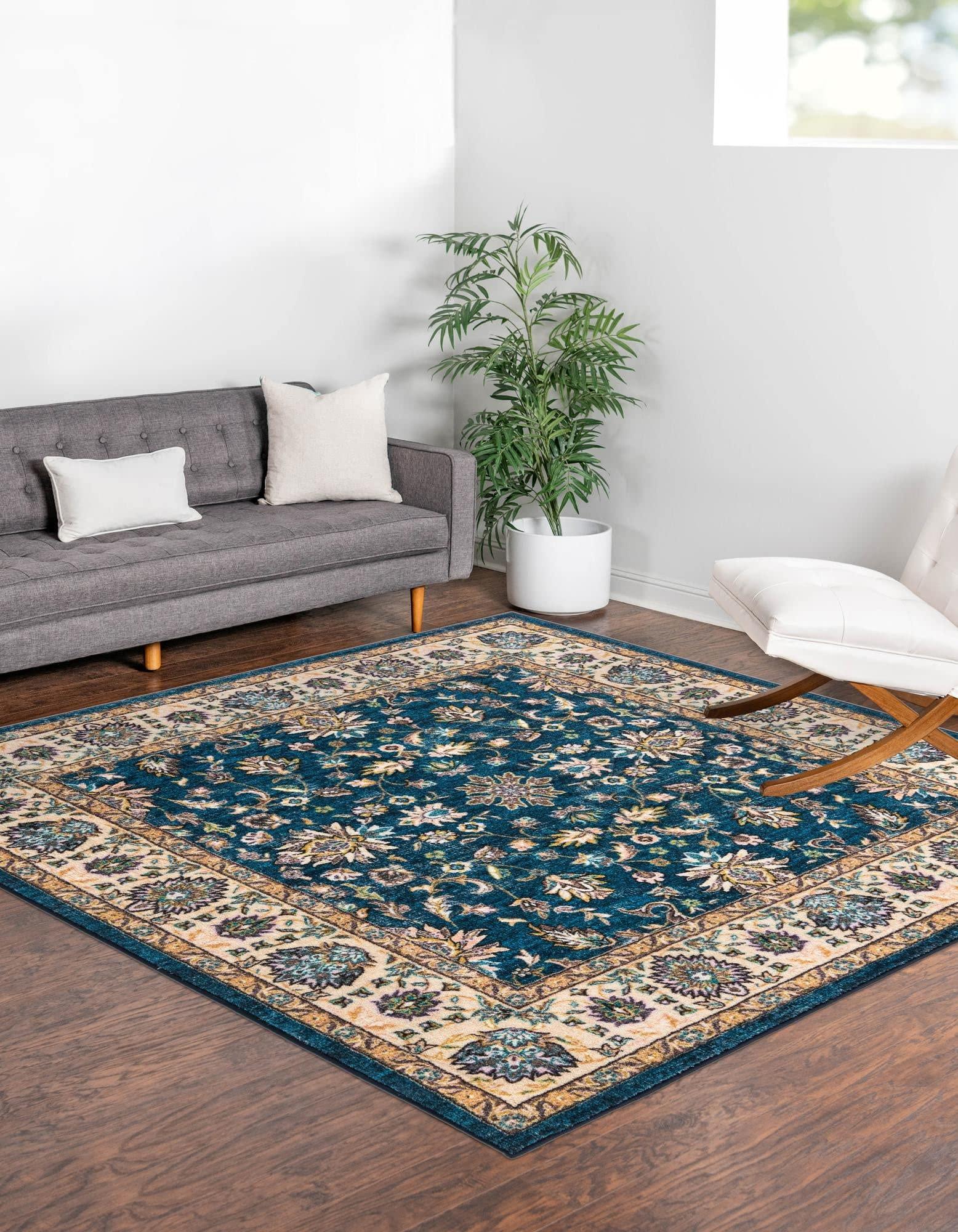 Rugs.com Rugs.com Medina Collection Rug 5 Ft Square Egyptian Blue Medium Rug Perfect for Living Rooms, Kitchens, Entryways