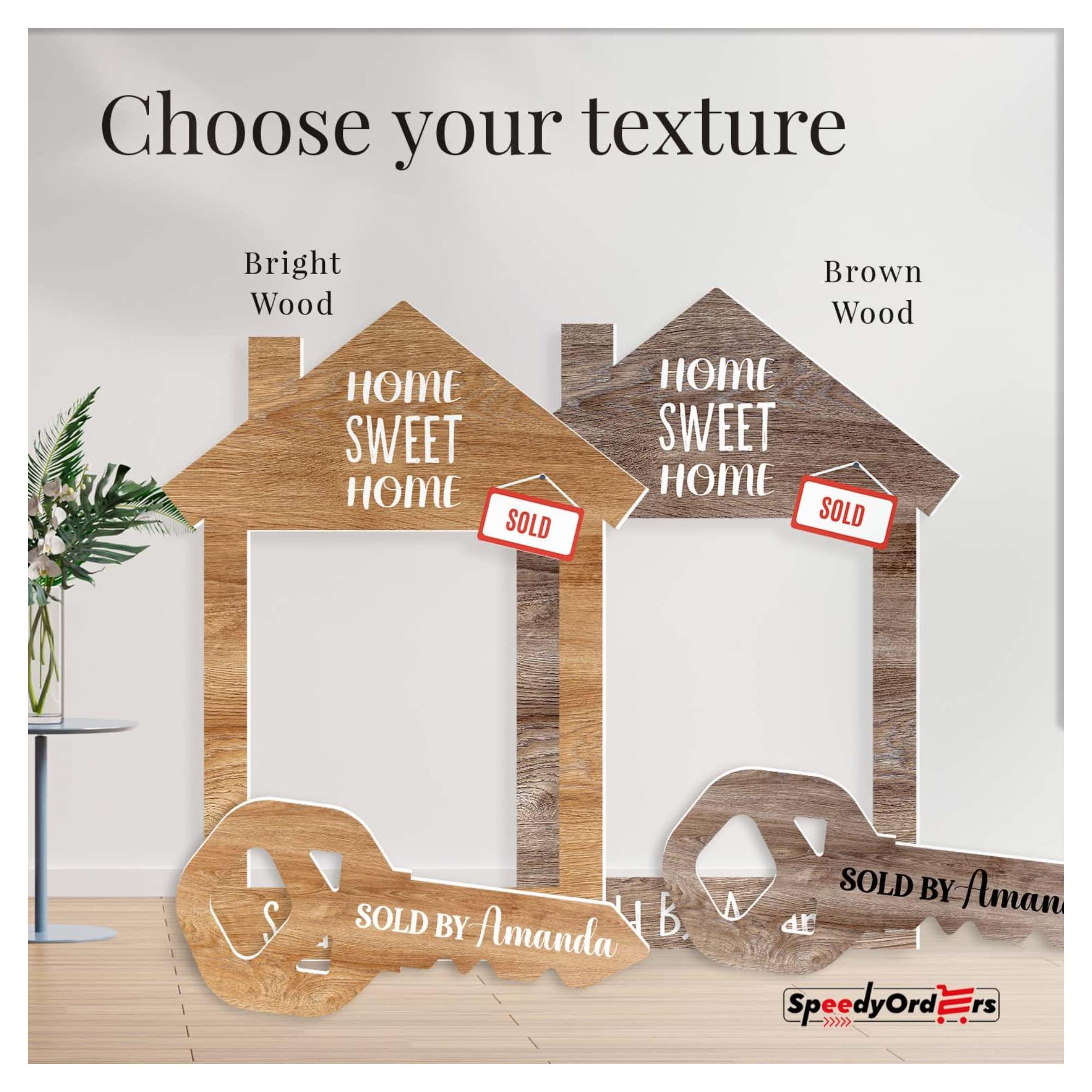 SPEEDYORDERS House Key Photo Prop Signs Real Estate Sign Home Owner Gift Realtor Custom Key Prop Home Decor Realtor Gifts Custom Sign Sold Sign Real Estate Gifts For Realtors - Bundle Bright Wood Key Size M