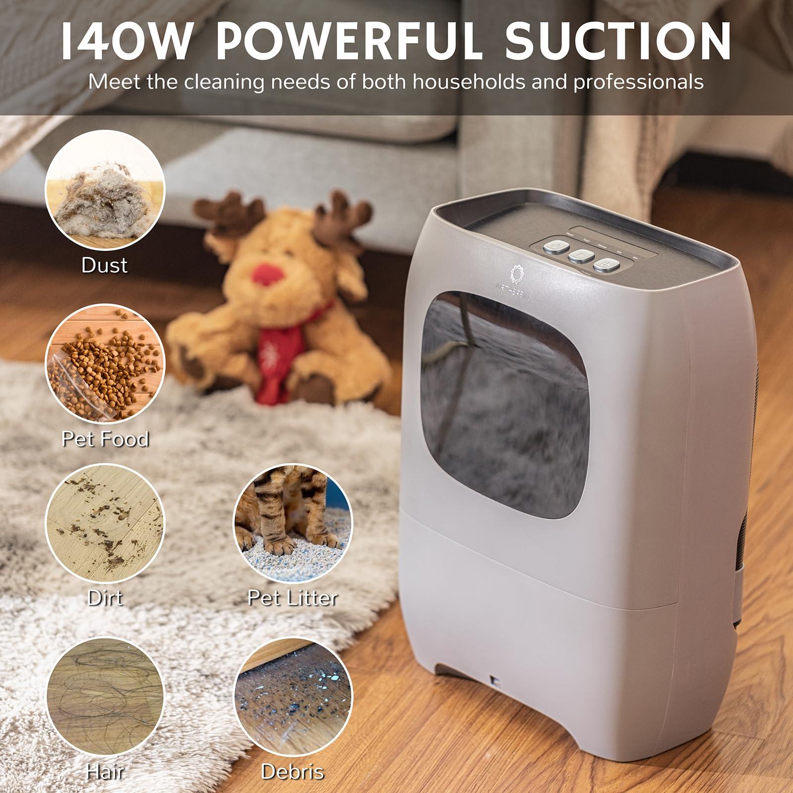 AIRTHEREAL AIRTHEREAL T1 Touchless Vacuum Automatic Dustpan with 2 Operation Modes - Ultra Fast & Powerful Corded Canister Vacuum for Sweeping Salon, Pet Hair, Food, Dirt, Kitchen, 20Kpa Max Suction