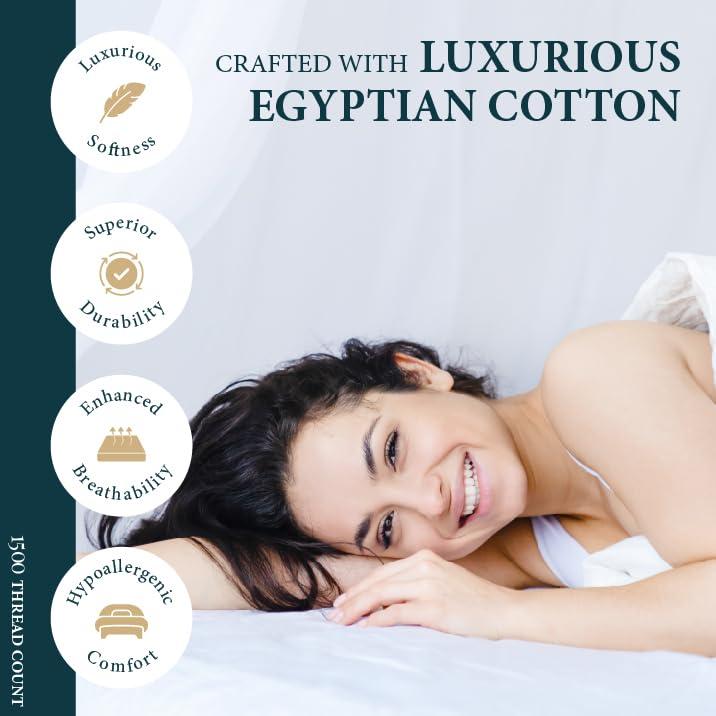 Ashton Sheets Ashton Sheets 100% Egyptian Cotton Sheets Queen Size - 1500 Thread Count 4 PC Queen Sheet Set Egyptian Cotton, Sateen Weave Sheets Queen Size, High Thread Count Sheets, 19\" Deep Pocket - Light Grey