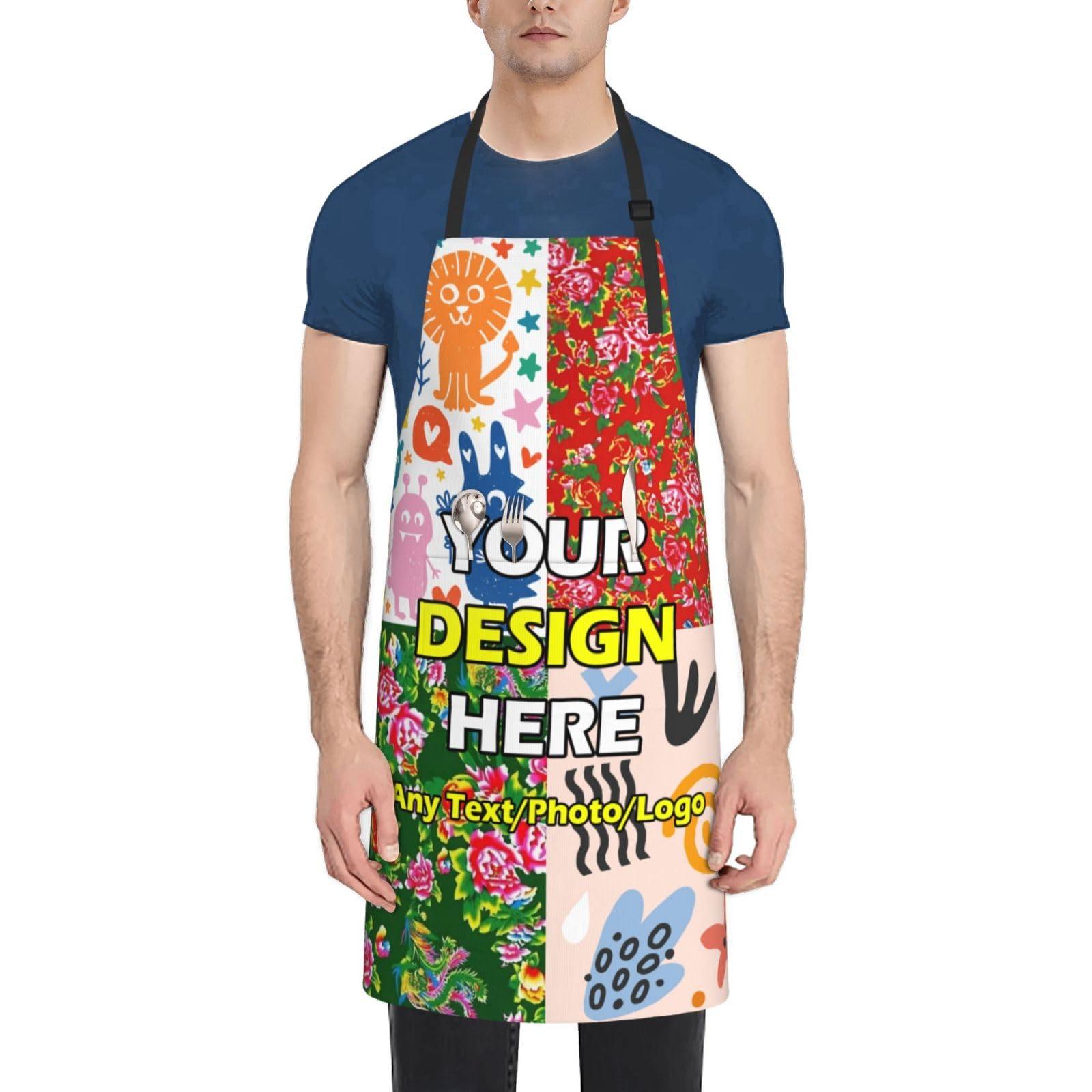 VUASYIE VUASYIE Personalized Custom Waterproof Aprons Design Your Own Image Logo Text Add Photos Apron for Cooking Baking 33\"x 27.5\", Sky-Blue