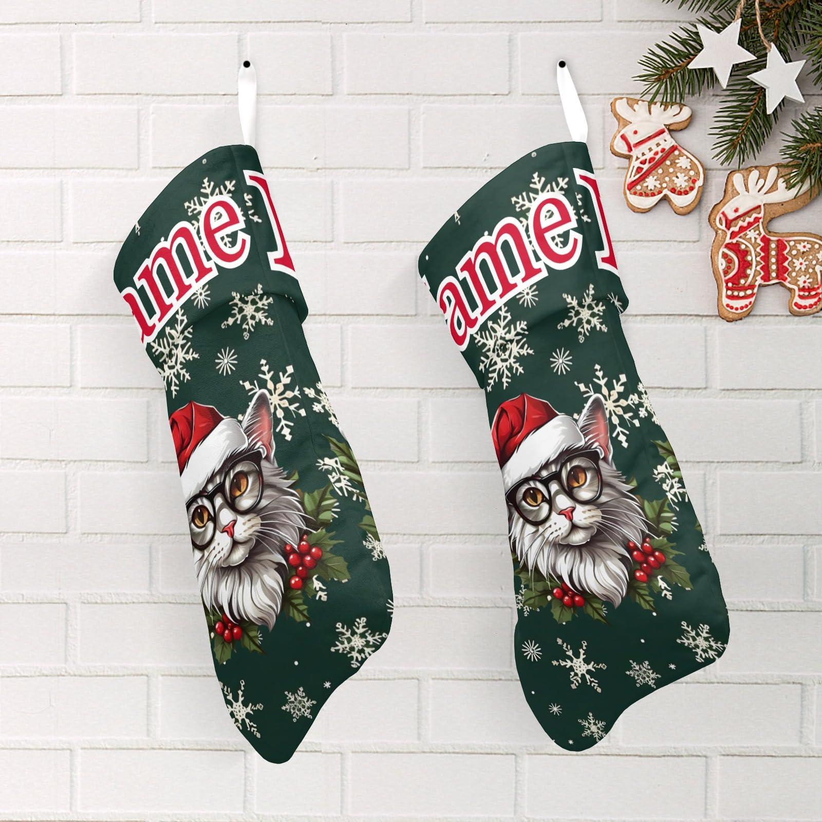 DIYGIFTS DIYGIFTS Personalized Christmas Stockings Custom Christmas Stockings with Name Animal Head Christmas Decorations Festival Surprise,Cat