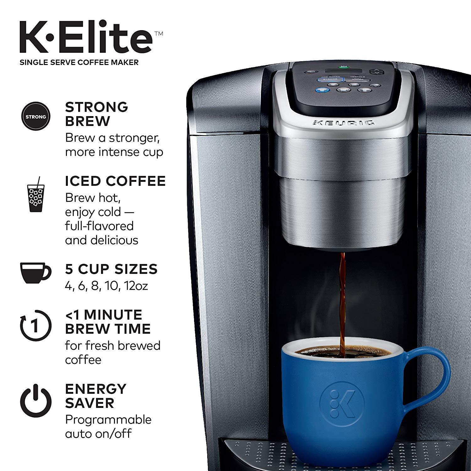 Keurig Keurig C K-Elite Maker, Single Serve K-Cup Pod Brewer, With Iced Coffee Capability, Brushed Silver Plus Extra Filter Included, 75oz