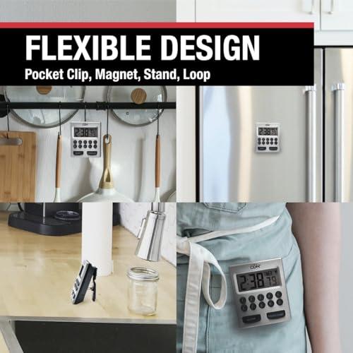 CDN CDN Direct Entry 2- Alarm Digital Kitchen Timer | Counts Up & Down, 10 Hours by Hours, Minutes & Seconds, Big Digit, Loud & Long Audio/Vibrate Alarm, Stand, Hang, Magnet Mounting - TM30