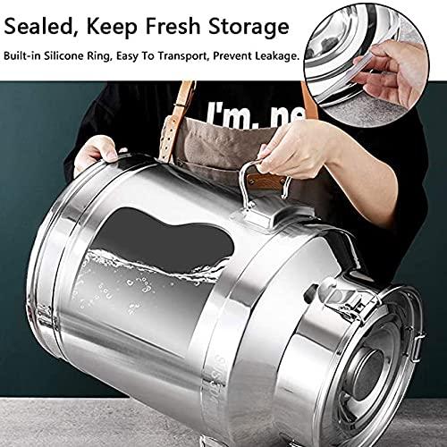WSAH 5-100L 201 Stainless Steel Airtight Milk Can with Sealed Lid/Fermentation Wine Pail Milk Bucket for Liquid and Solid Storage/Transporting,22L