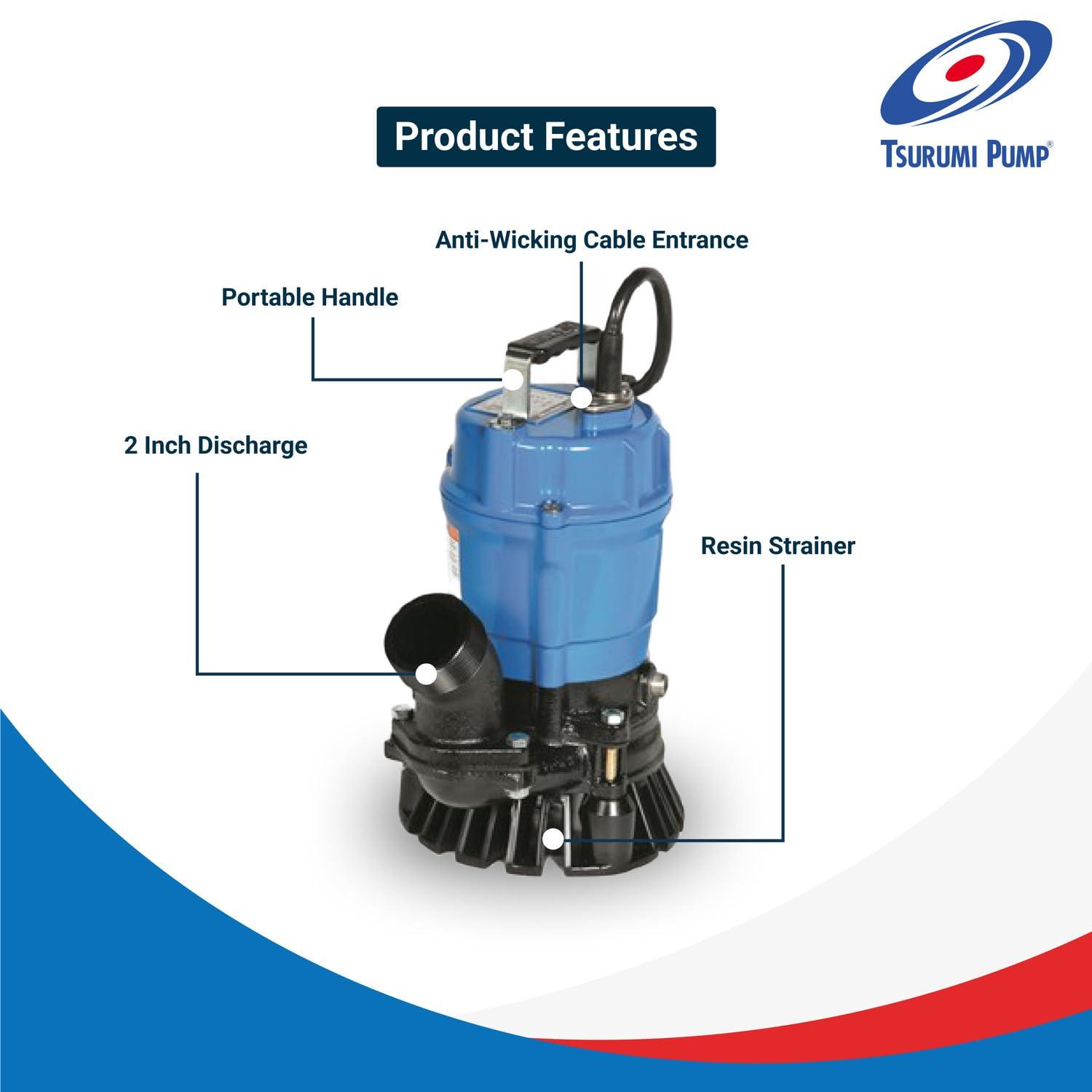 Tsurumi Tsurumi Pump HS2.4S 2\" 1/2HP Submersible Trash Pump
