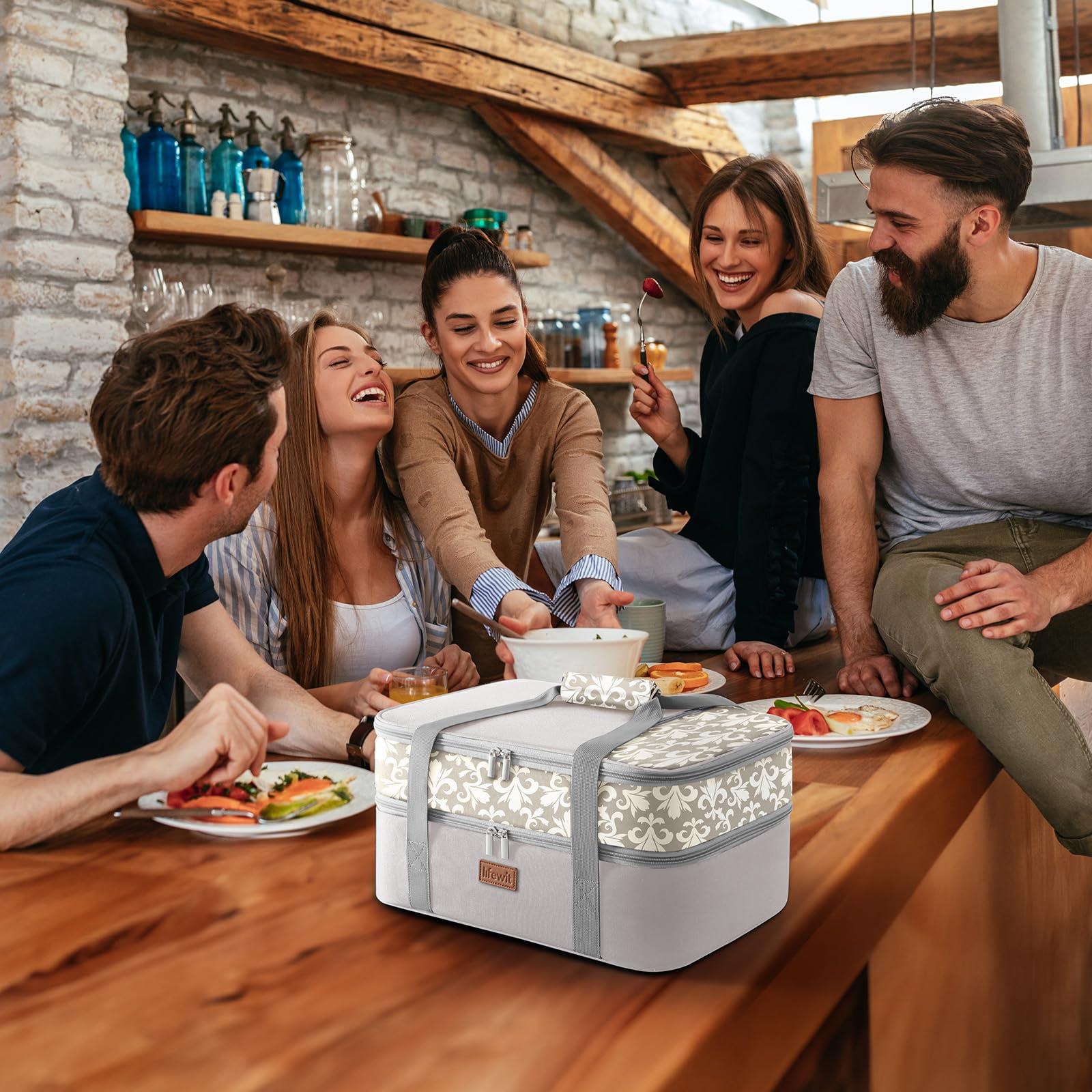 Lifewit Lifewit Casserole Carrier for Hot or Cold Food, Insulated Casserole Baking Dish Bag Food Carrier, Lasagna Holder for Potluck/Parties/Picnic/Cookouts, Fits 9\"x13\" Baking Dish, Grey