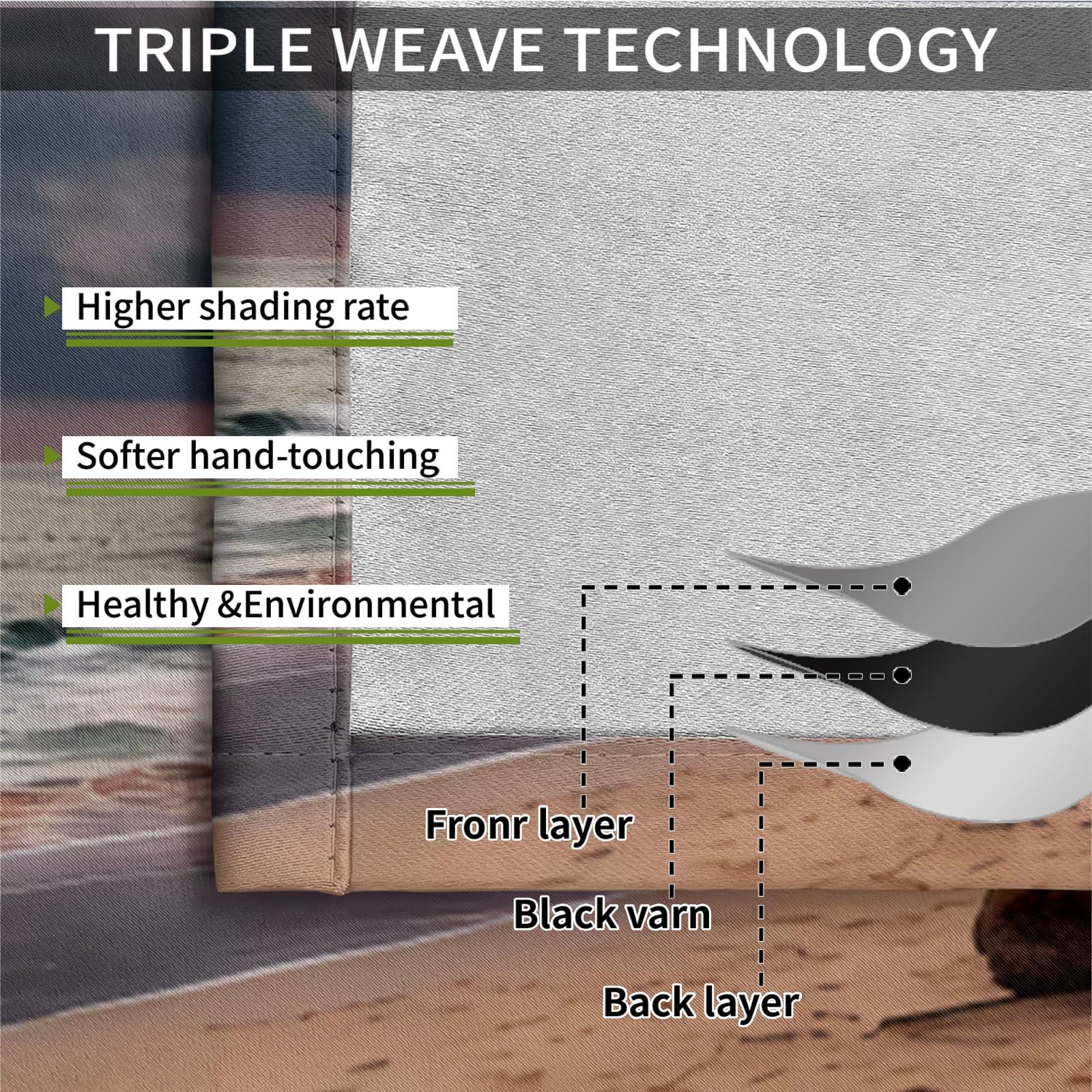 UHKGDS Grey Dark Cloud Sky Insulated Curtains, Tropical Beach Theme Grommet Window Drapes, Ocean Palm Tree Beach Seaview Blackout Curtain, For Boys Girls Bedroom Playroom Living Room Home Decor-W72xL63in