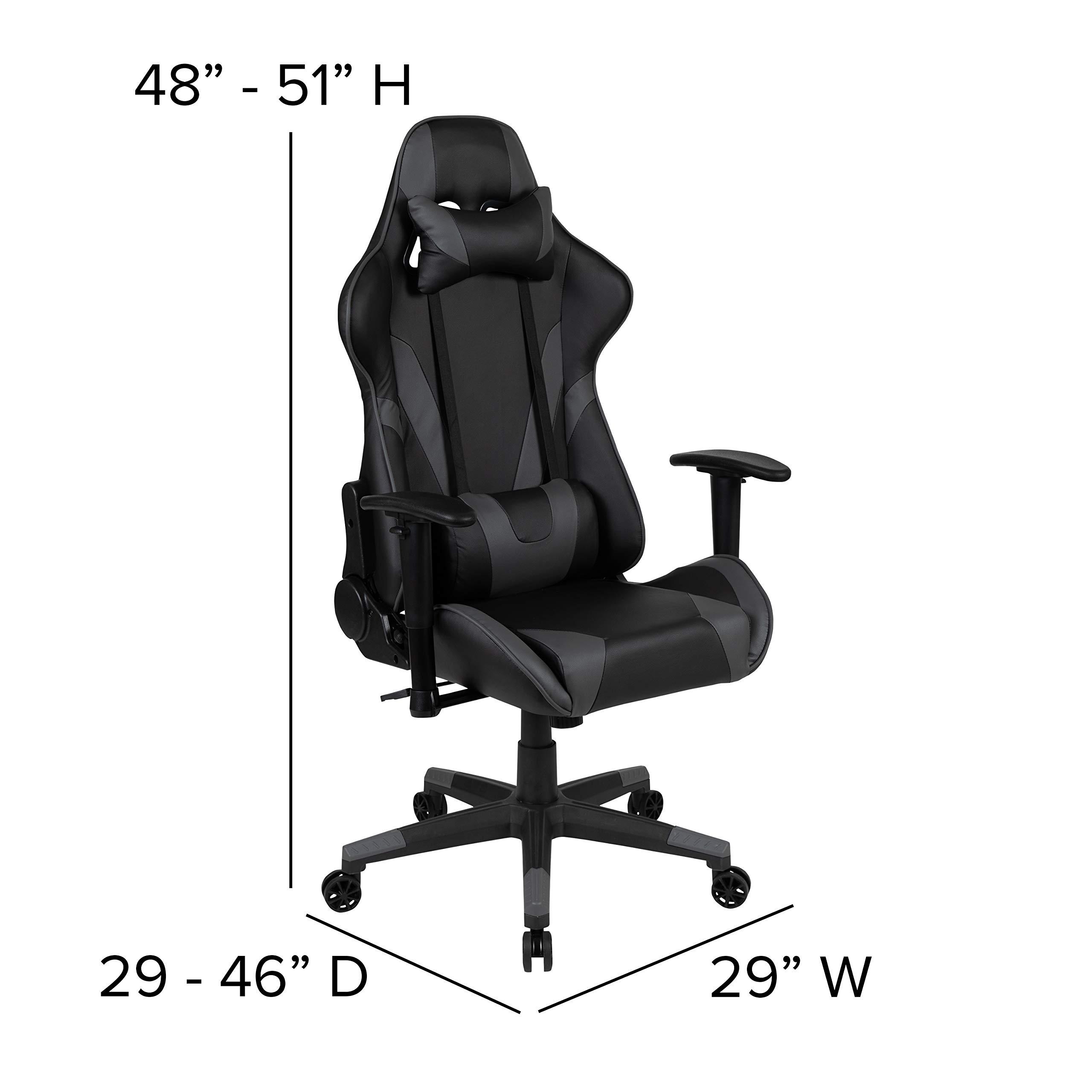 Flash Furniture Flash Furniture X20 Gaming Chair Racing Office Ergonomic Computer PC Adjustable Swivel Chair with Fully Reclining Back in Gray LeatherSoft