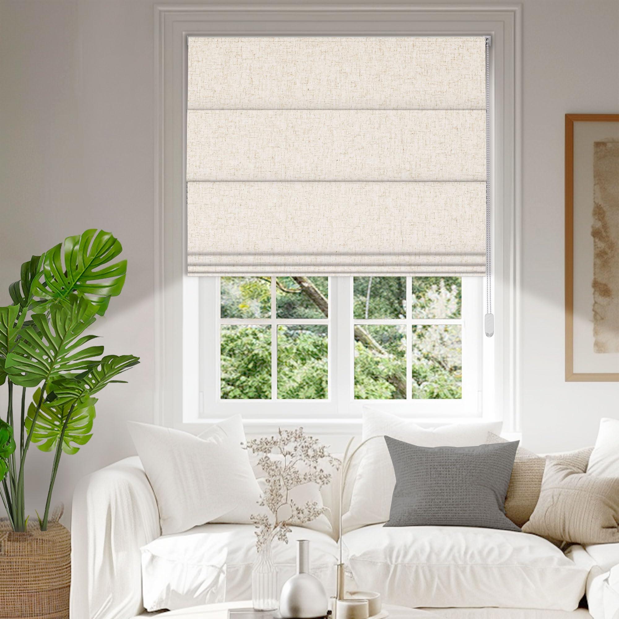 BERISSA BERISSA Roman Shades for Windows, Blackout Roman Blinds,Room Darkening Thermal Insulated Window Shades for Home Living Room Bedroom,Linen Beige,57" W x 72" H